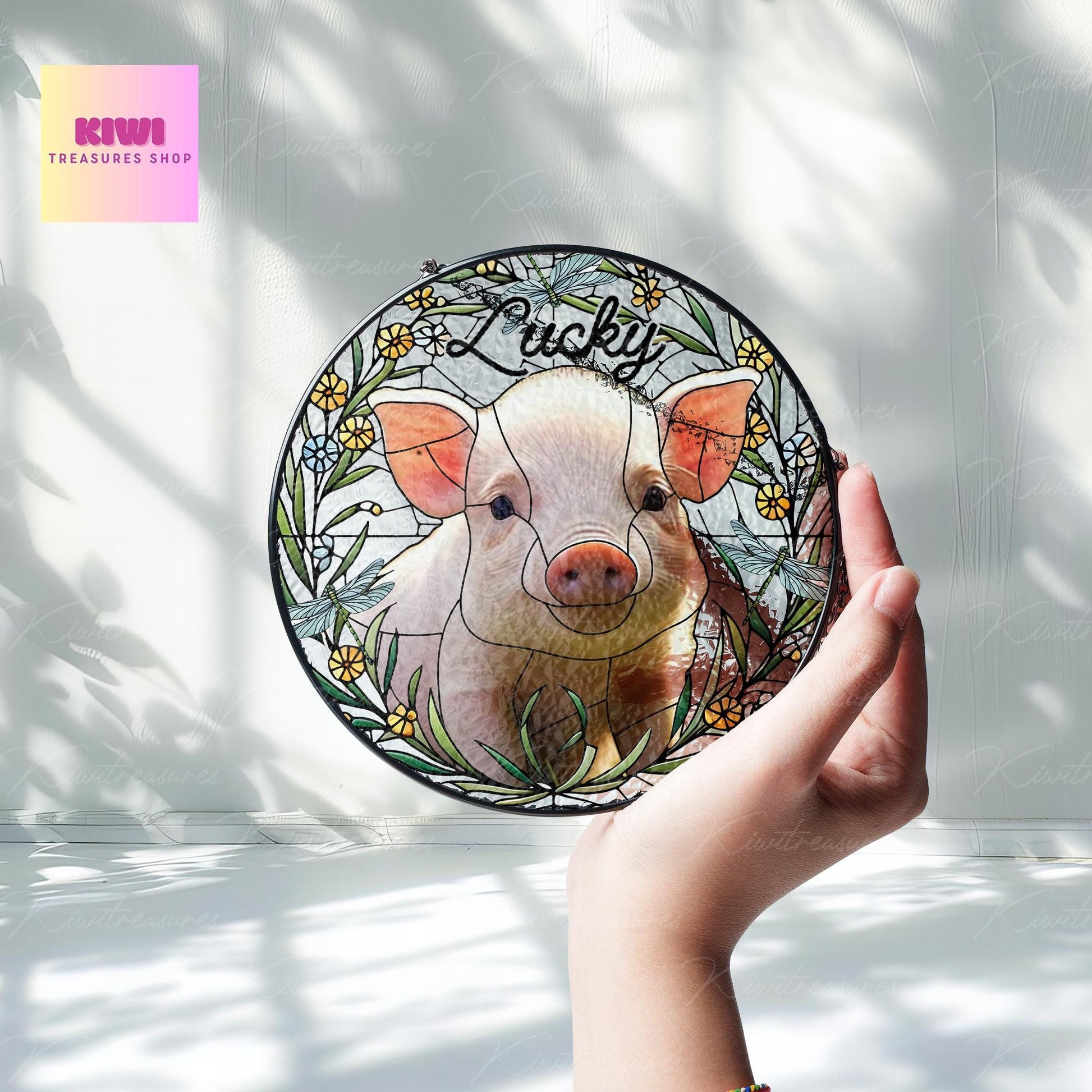 Custom Mini Pig Portrait Glass Suncatcher, Glass  Mini Pig Memorial, Custom Pet Pig Portrait from Photo, Sympathy Gift, Gift For Pig Mom