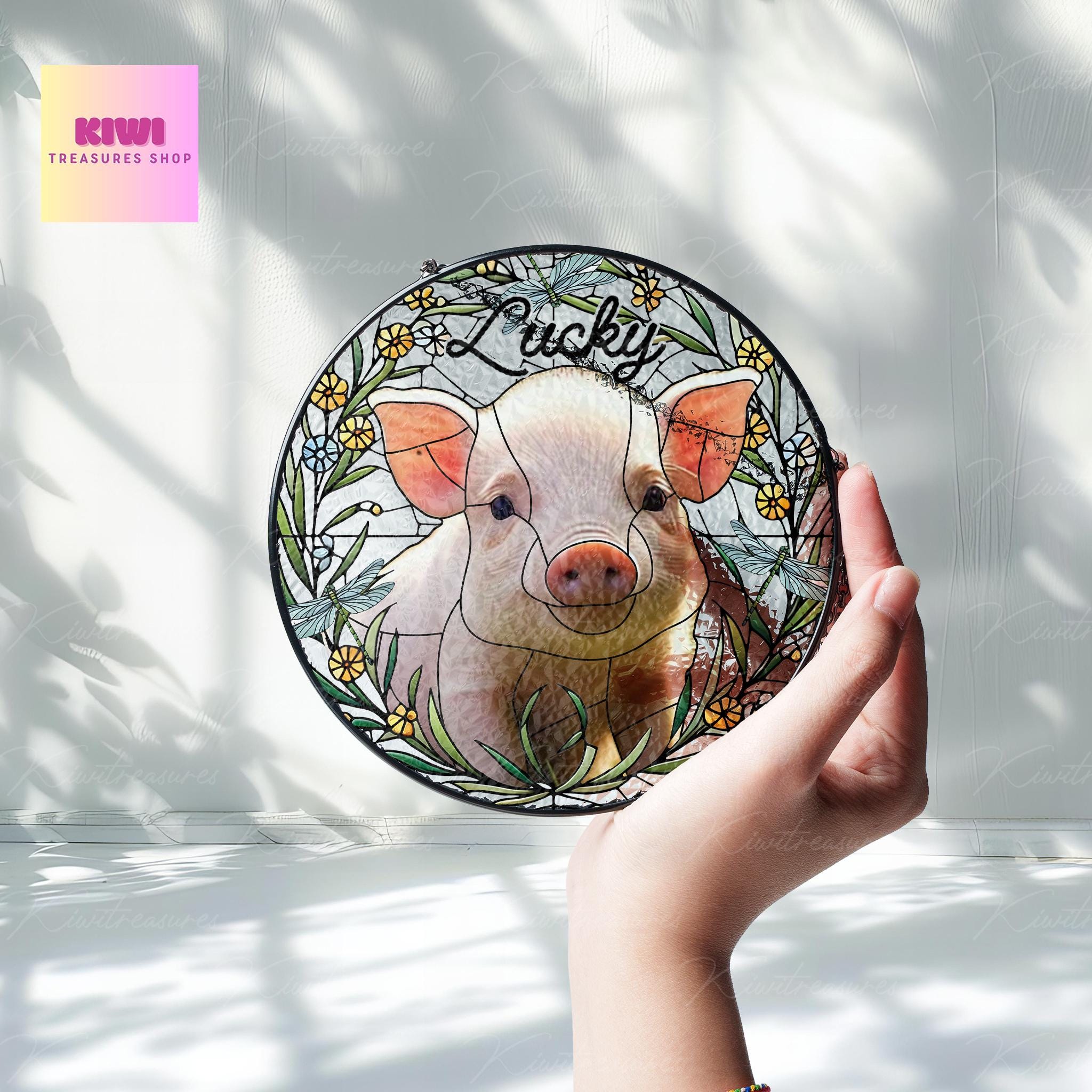 Custom Mini Pig Portrait Glass Suncatcher, Glass  Mini Pig Memorial, Custom Pet Pig Portrait from Photo, Sympathy Gift, Gift For Pig Mom