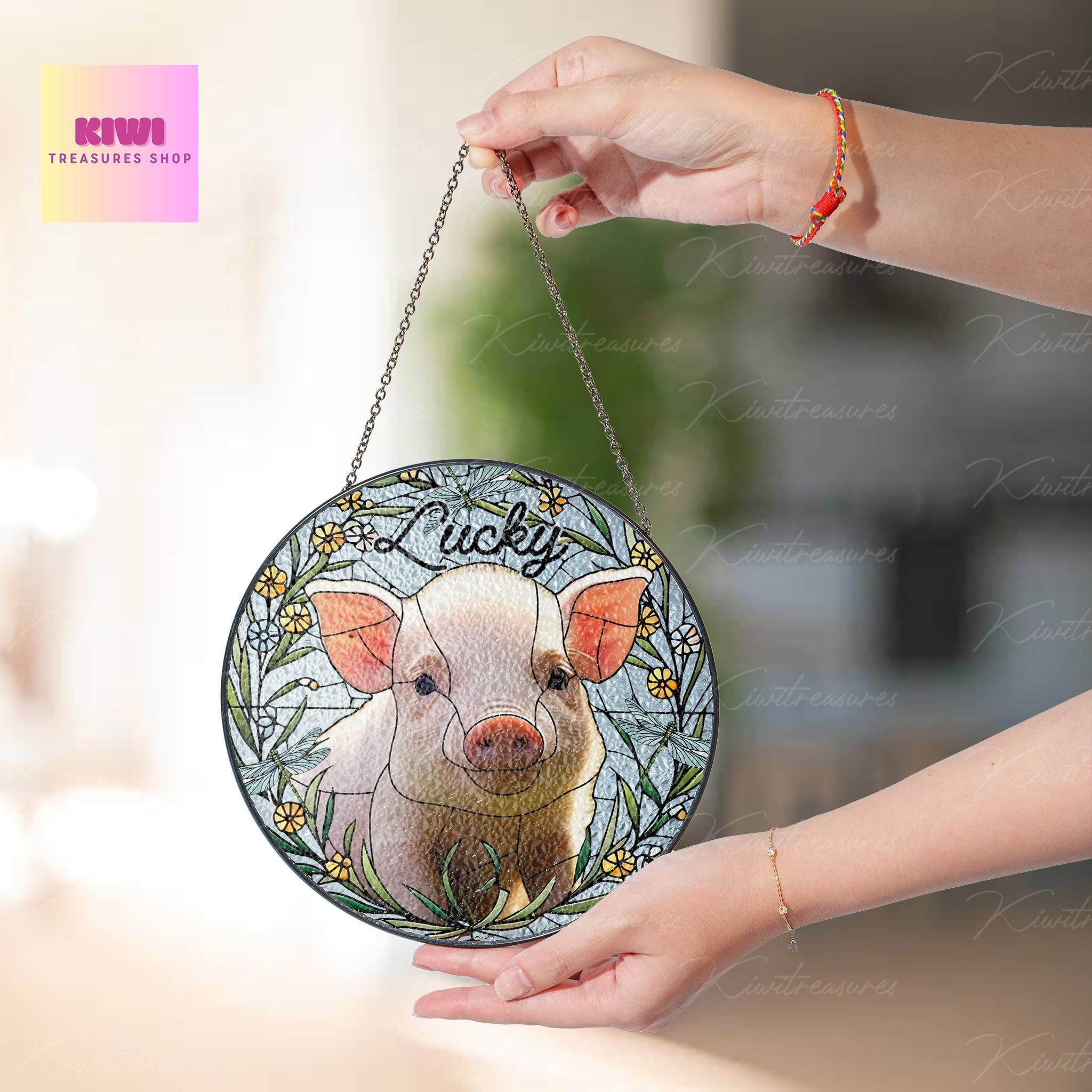Custom Mini Pig Portrait Glass Suncatcher, Glass  Mini Pig Memorial, Custom Pet Pig Portrait from Photo, Sympathy Gift, Gift For Pig Mom