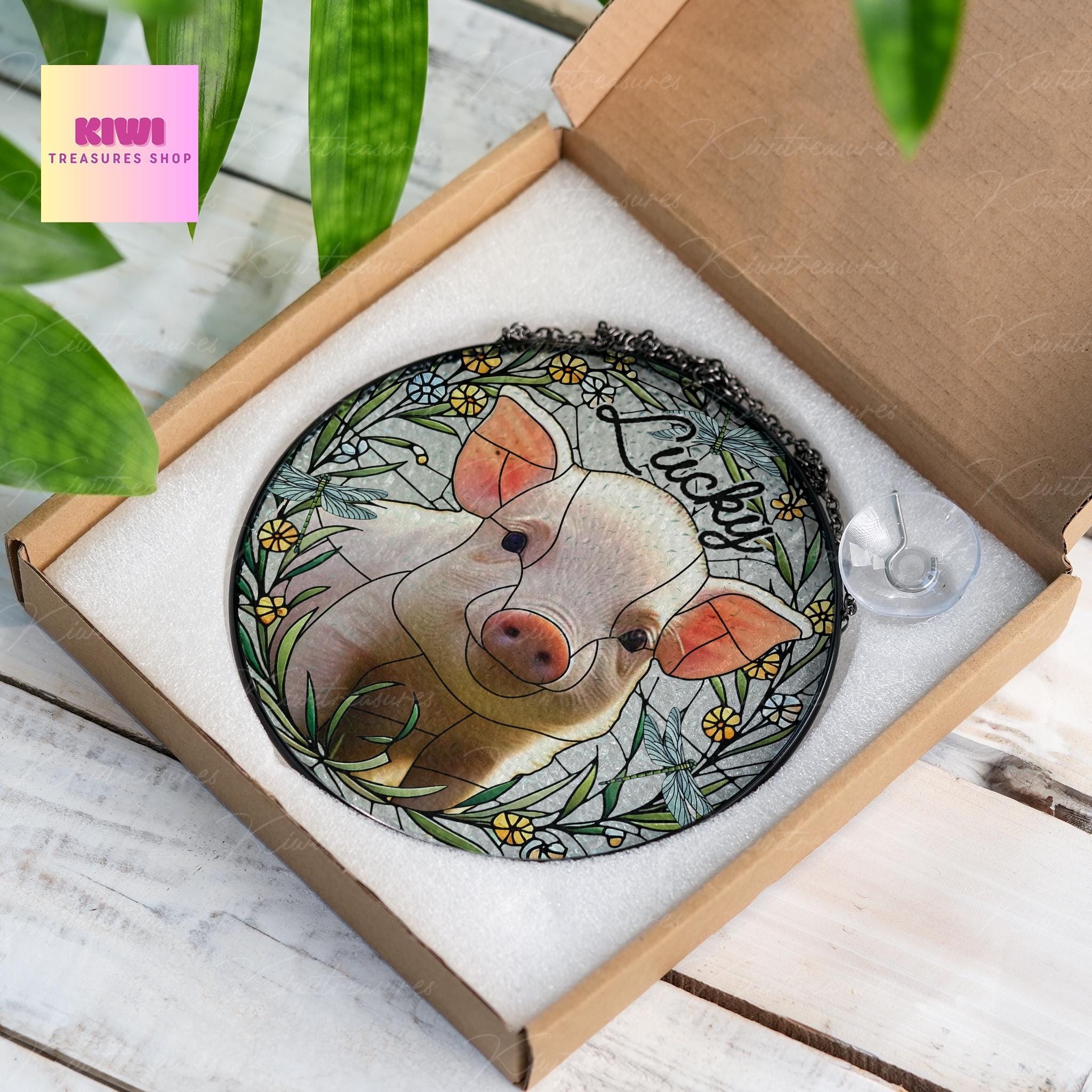 Custom Mini Pig Portrait Glass Suncatcher, Glass  Mini Pig Memorial, Custom Pet Pig Portrait from Photo, Sympathy Gift, Gift For Pig Mom
