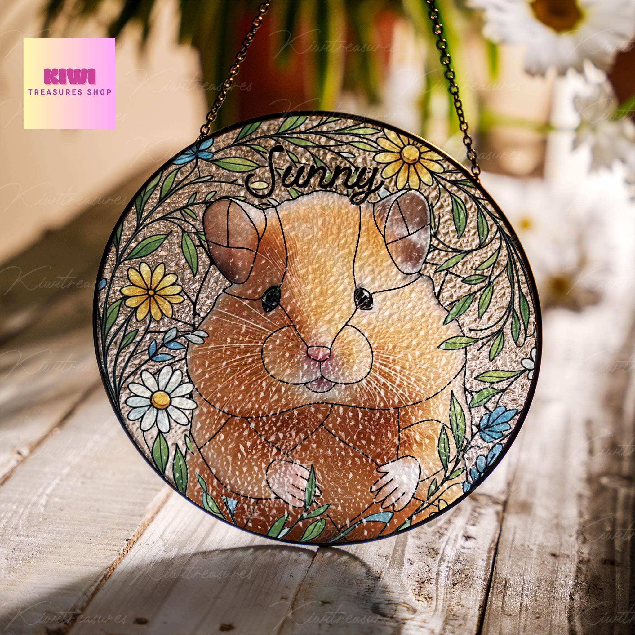 Custom Hamster Portrait Glass Suncatcher, Glass Hamster Memorial, Custom Pet Hamster Portrait from Photo, Sympathy Gift, For Hamster Mom Dad