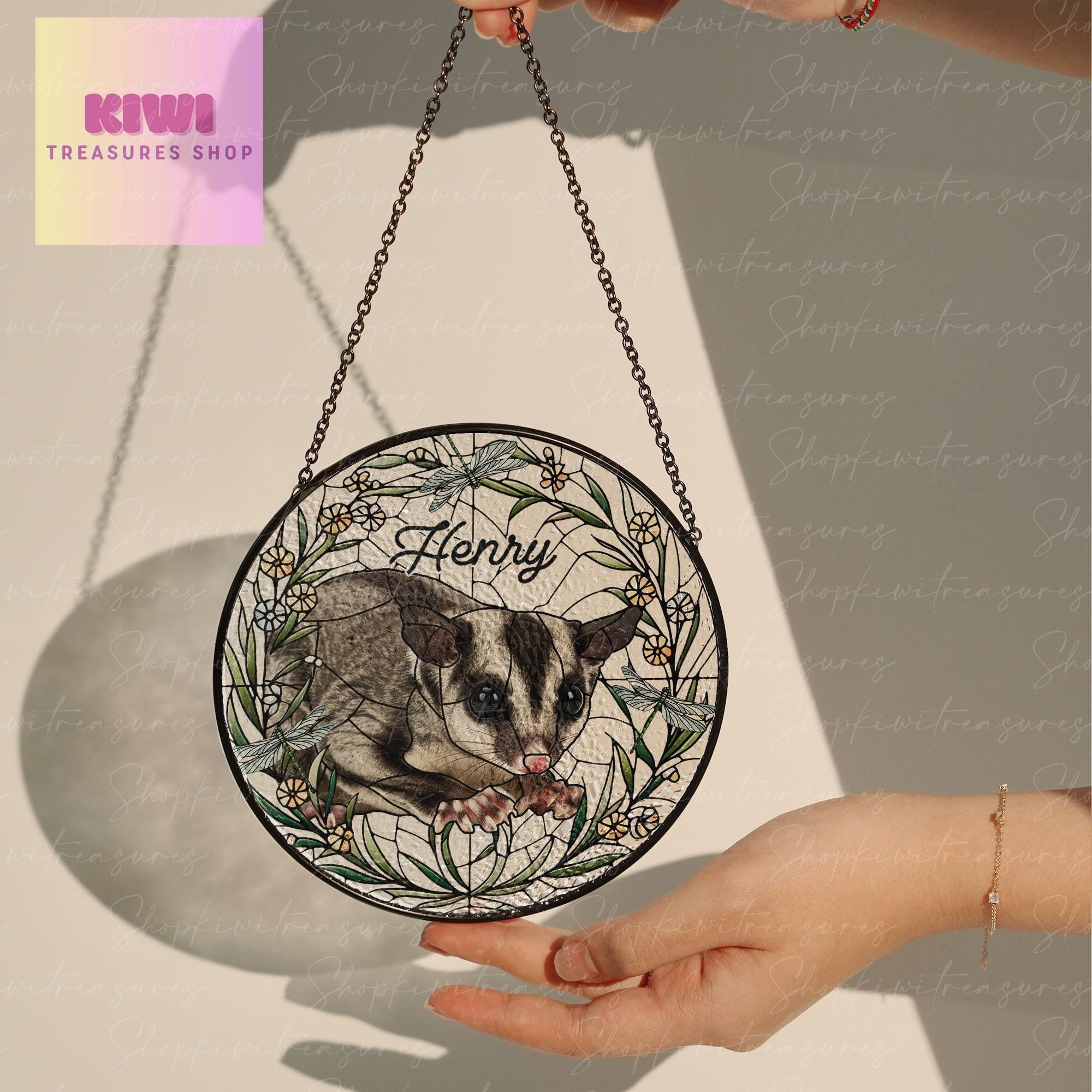 Custom Sugar glider Photo Glass Suncatcher, Glass Sugar glider Possum Memorial, Custom Pet Sugar glider Suncatcher, Sugar glider Lovers