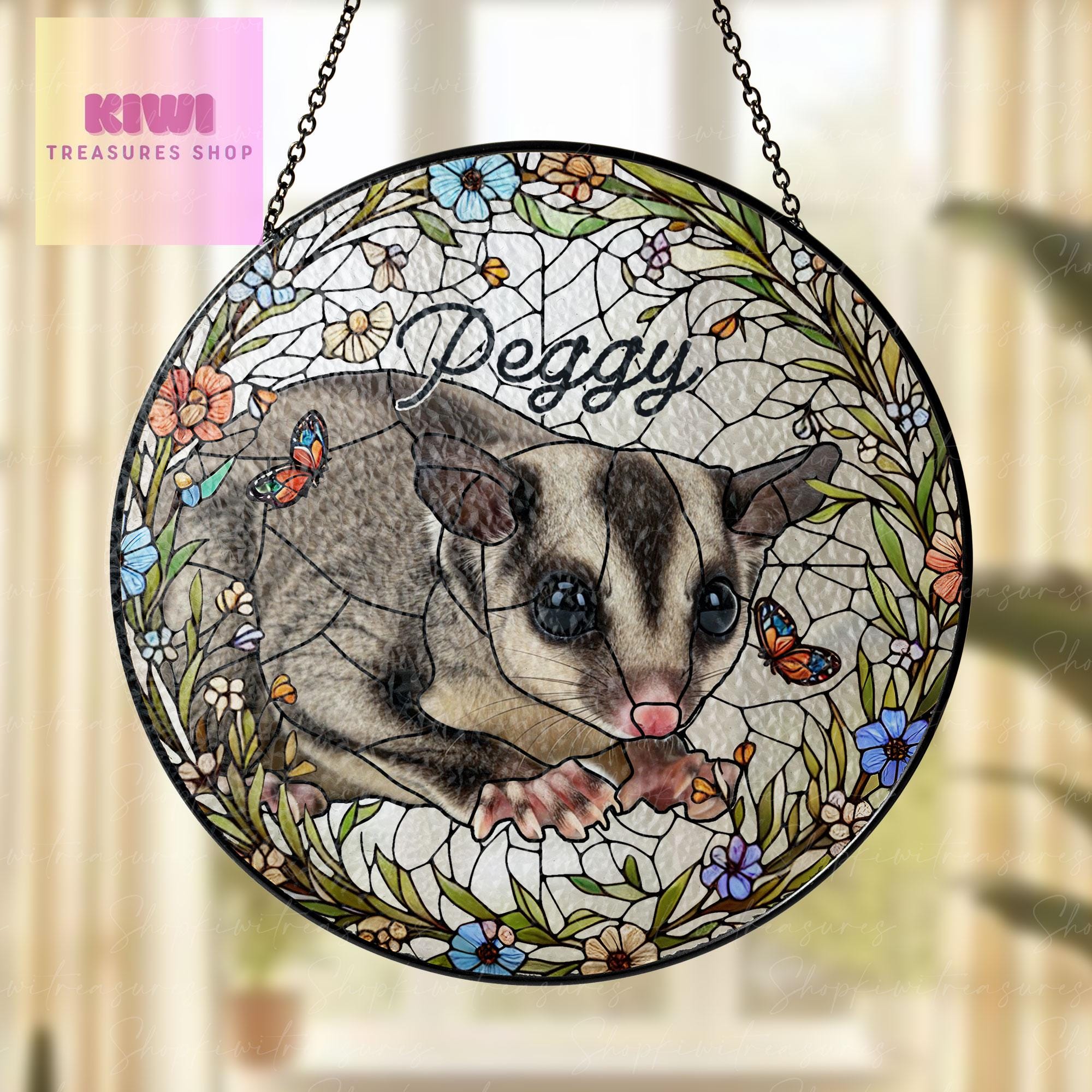 Custom Sugar glider Photo Glass Suncatcher, Glass Sugar glider Possum Memorial, Custom Pet Sugar glider Suncatcher, Sugar glider Lovers