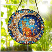 Orange Cat On Moon Glass Suncatcher Hanging Ornament, Crescent moon and cat Home Decor for Cat Lovers | Cat Mom Gift
