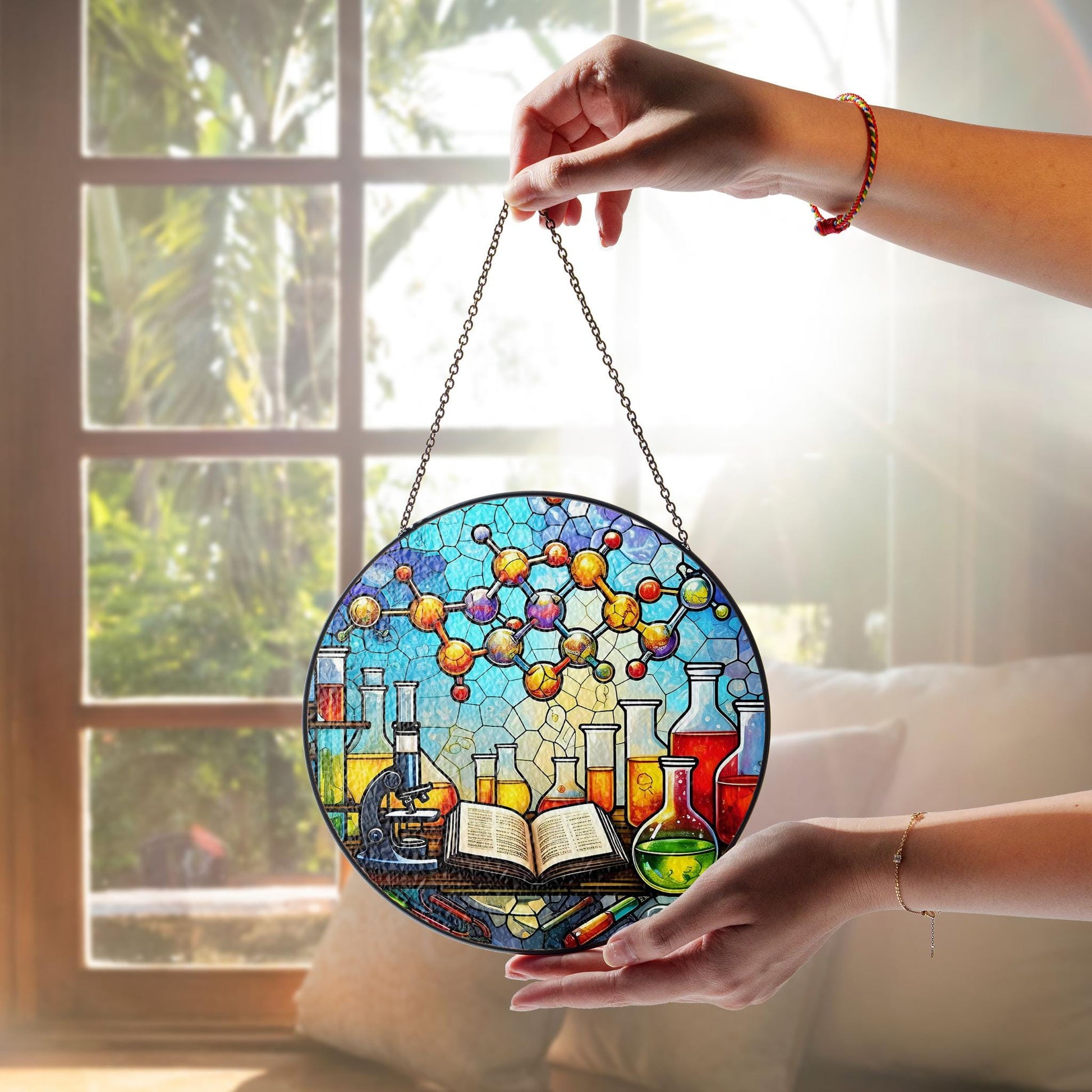 Science Teacher Glass Decor, Science Teacher Suncatcher, Classroom Decor, Gift for Lab Science Teacher, Teacher Gift Decor, Lab Decor