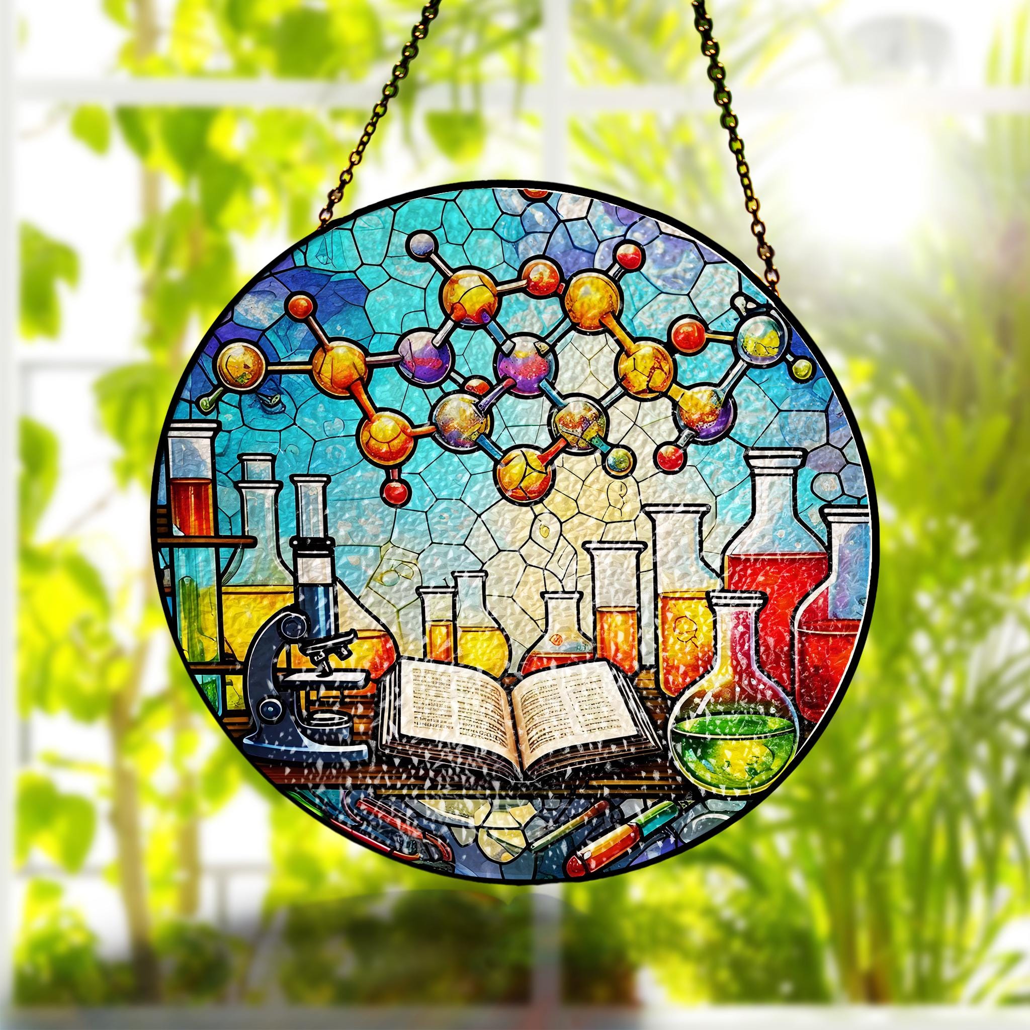 Science Teacher Glass Decor, Science Teacher Suncatcher, Classroom Decor, Gift for Lab Science Teacher, Teacher Gift Decor, Lab Decor