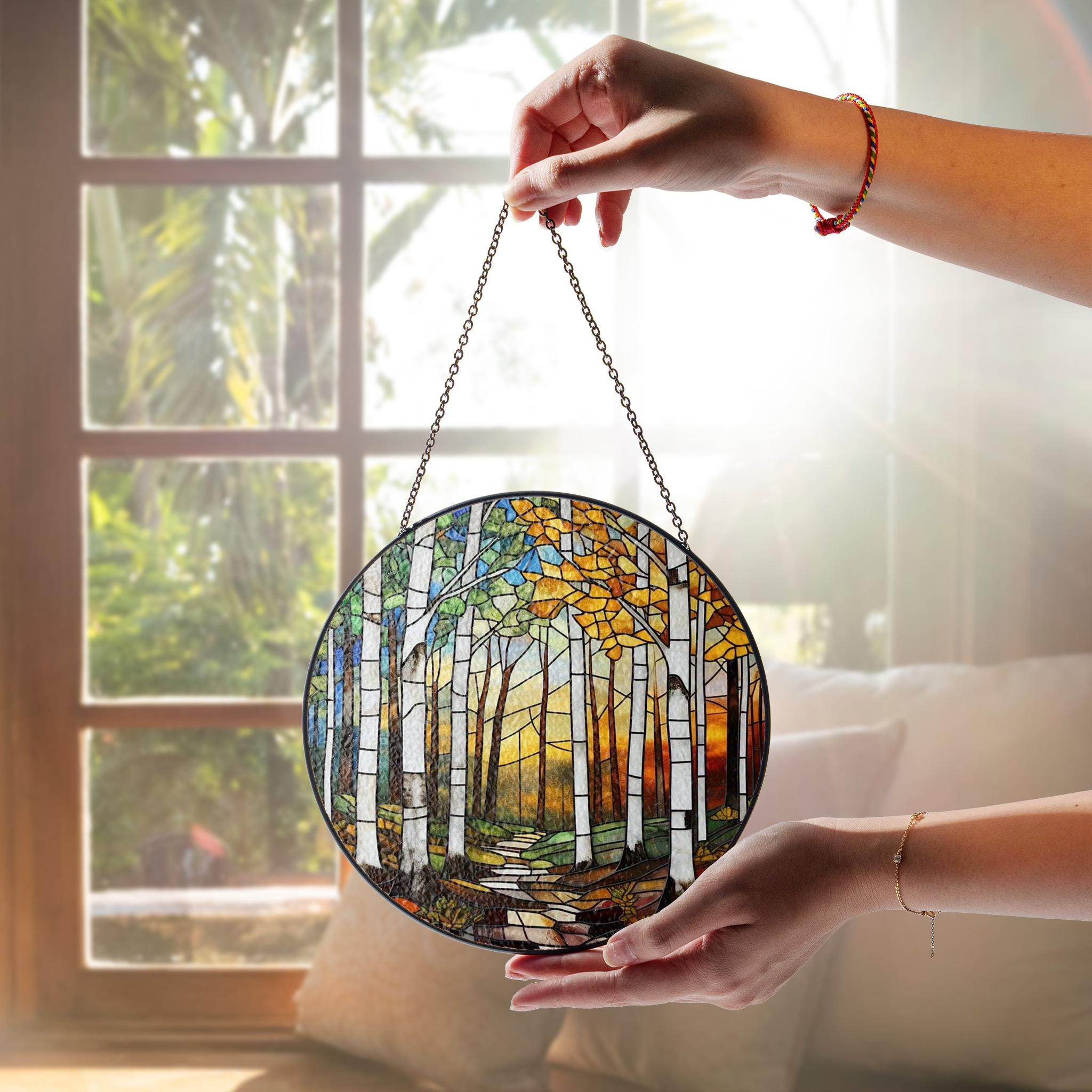 White Birch Trees Glass Suncatcher, Handcrafted Nature-Inspired Decor for Home, Unique Gift for Nature Lovers, Home decoration