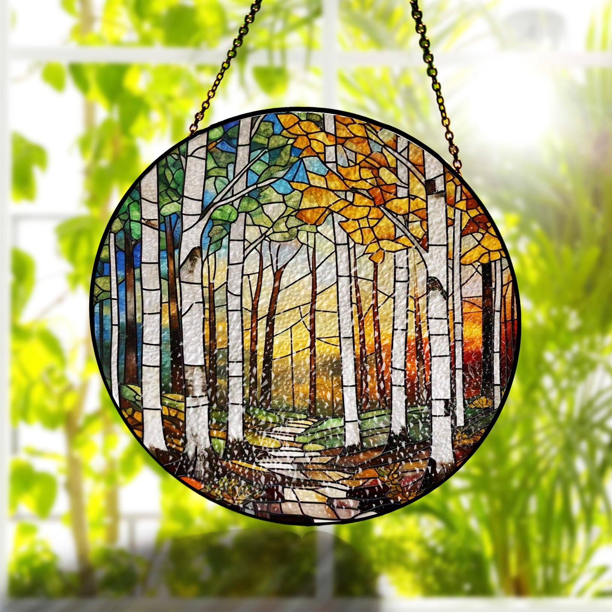 White Birch Trees Glass Suncatcher, Handcrafted Nature-Inspired Decor for Home, Unique Gift for Nature Lovers, Home decoration