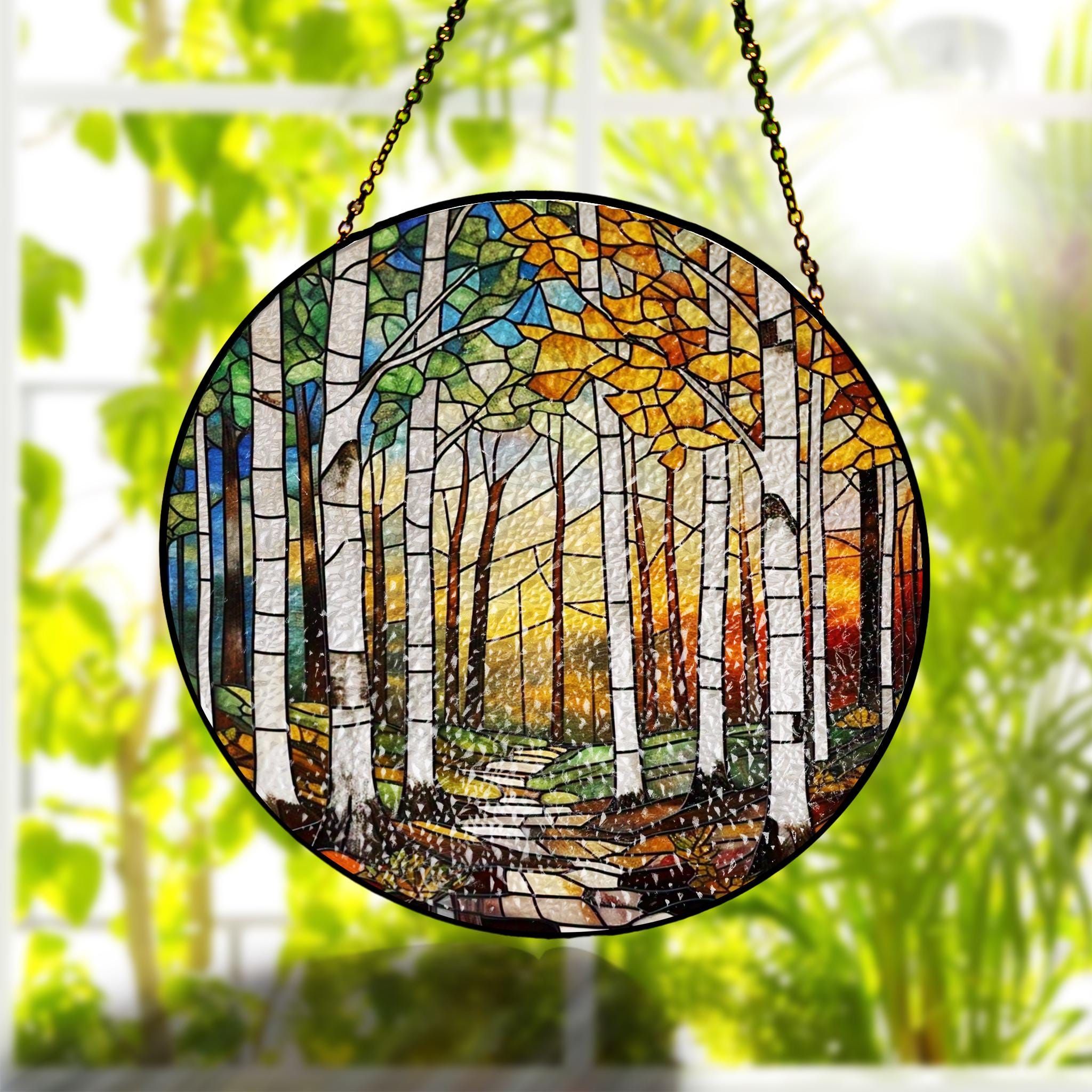 White Birch Trees Glass Suncatcher, Handcrafted Nature-Inspired Decor for Home, Unique Gift for Nature Lovers, Home decoration