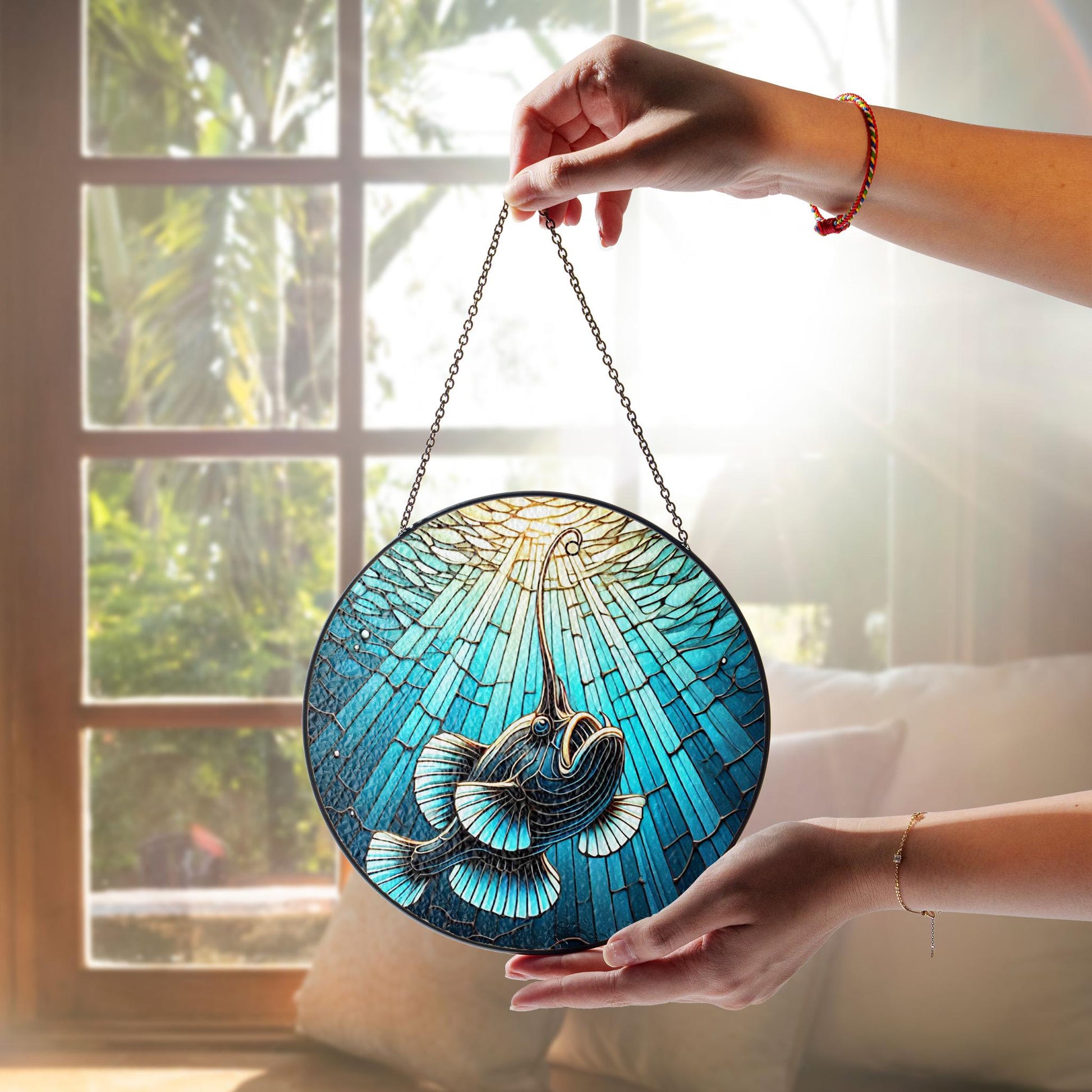 Angler Fish Glass Suncatcher, Unique Anglerfish Window Art, Deep Ocean Decor for Home, Sea Monster Gift for Ocean Lovers