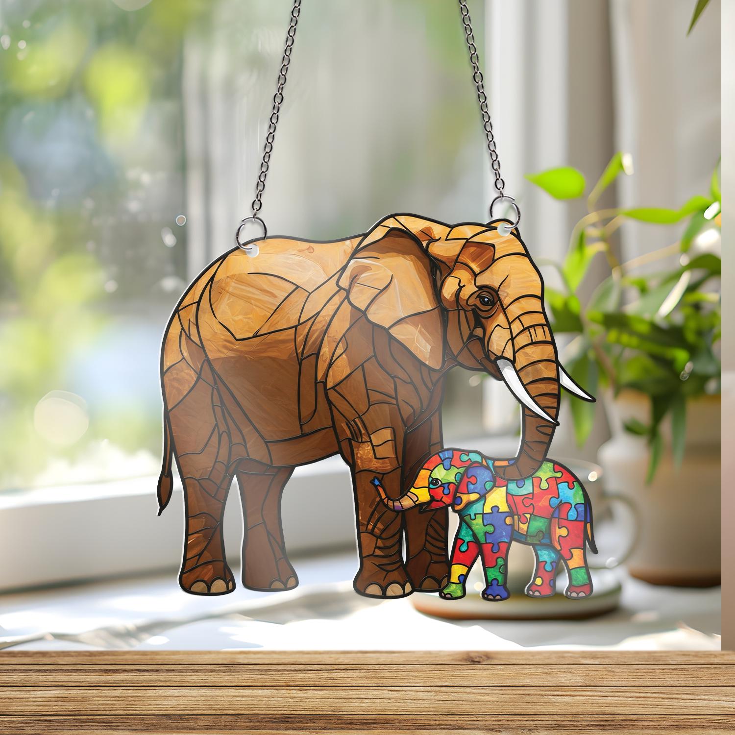 Autism Elephant Window Hanging, Colorful Acrylic Decor for Autism Awareness, Perfect Gift for Autism Moms on Mother's Day, NOT suncatcher
