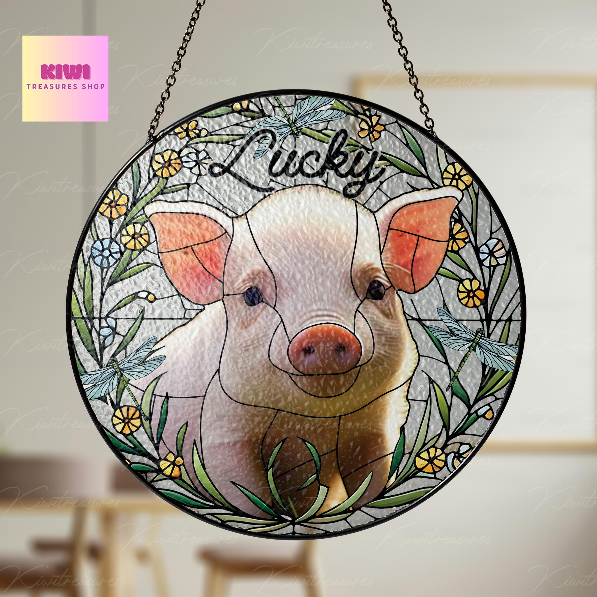 Custom Mini Pig Portrait Glass Suncatcher, Glass  Mini Pig Memorial, Custom Pet Pig Portrait from Photo, Sympathy Gift, Gift For Pig Mom