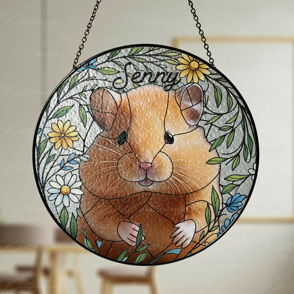 Custom Hamster Portrait Glass Suncatcher, Glass Hamster Memorial, Custom Pet Hamster Portrait from Photo, Sympathy Gift, For Hamster Mom Dad