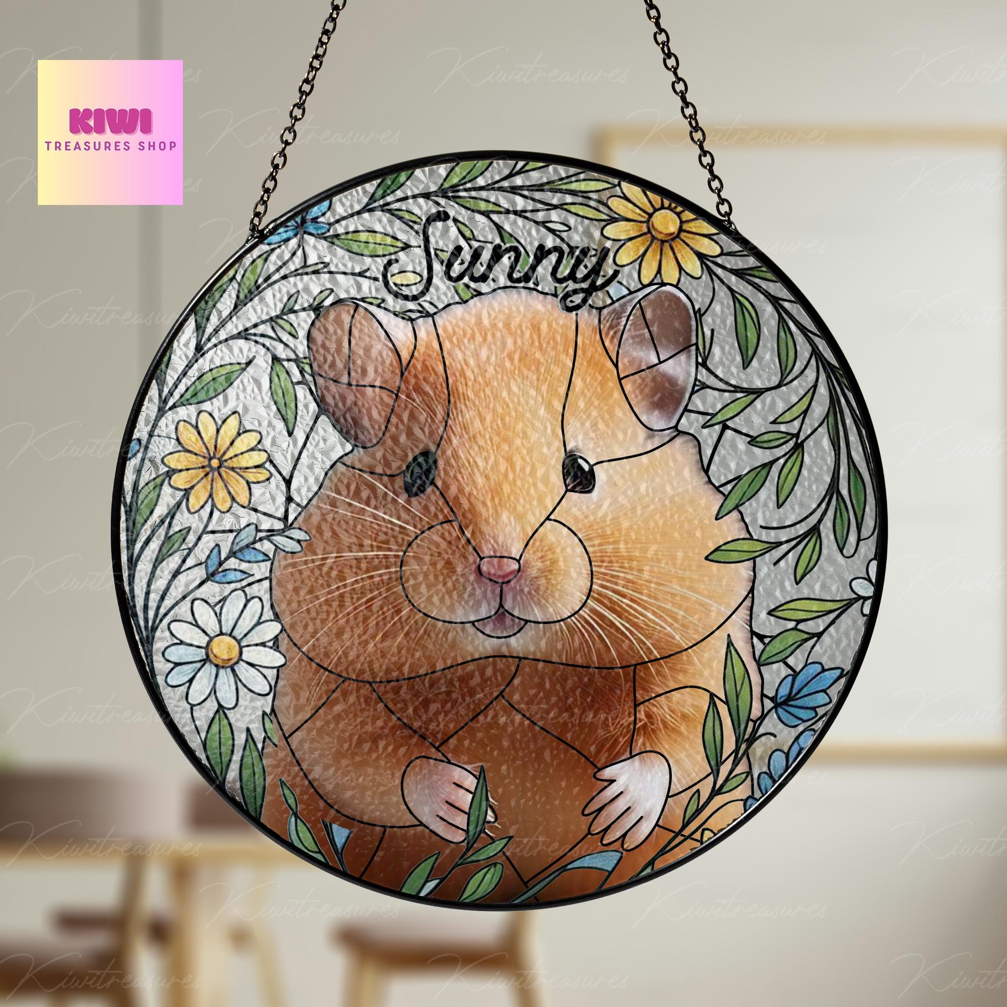 Custom Hamster Portrait Glass Suncatcher, Glass Hamster Memorial, Custom Pet Hamster Portrait from Photo, Sympathy Gift, For Hamster Mom Dad