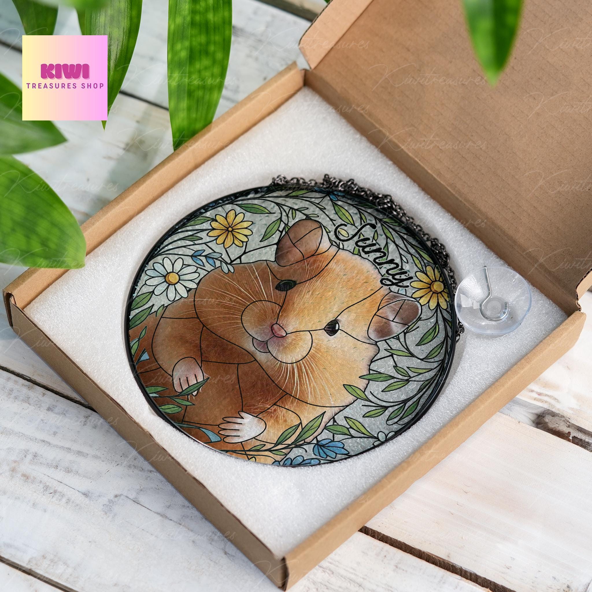 Custom Hamster Portrait Glass Suncatcher, Glass Hamster Memorial, Custom Pet Hamster Portrait from Photo, Sympathy Gift, For Hamster Mom Dad