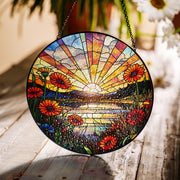 Gerbera Daisy Flowers sunset GLASS Suncatcher Hanging, Flower landscape sunset glass, Window hanging, Suncatcher ornament, Mother's day gift