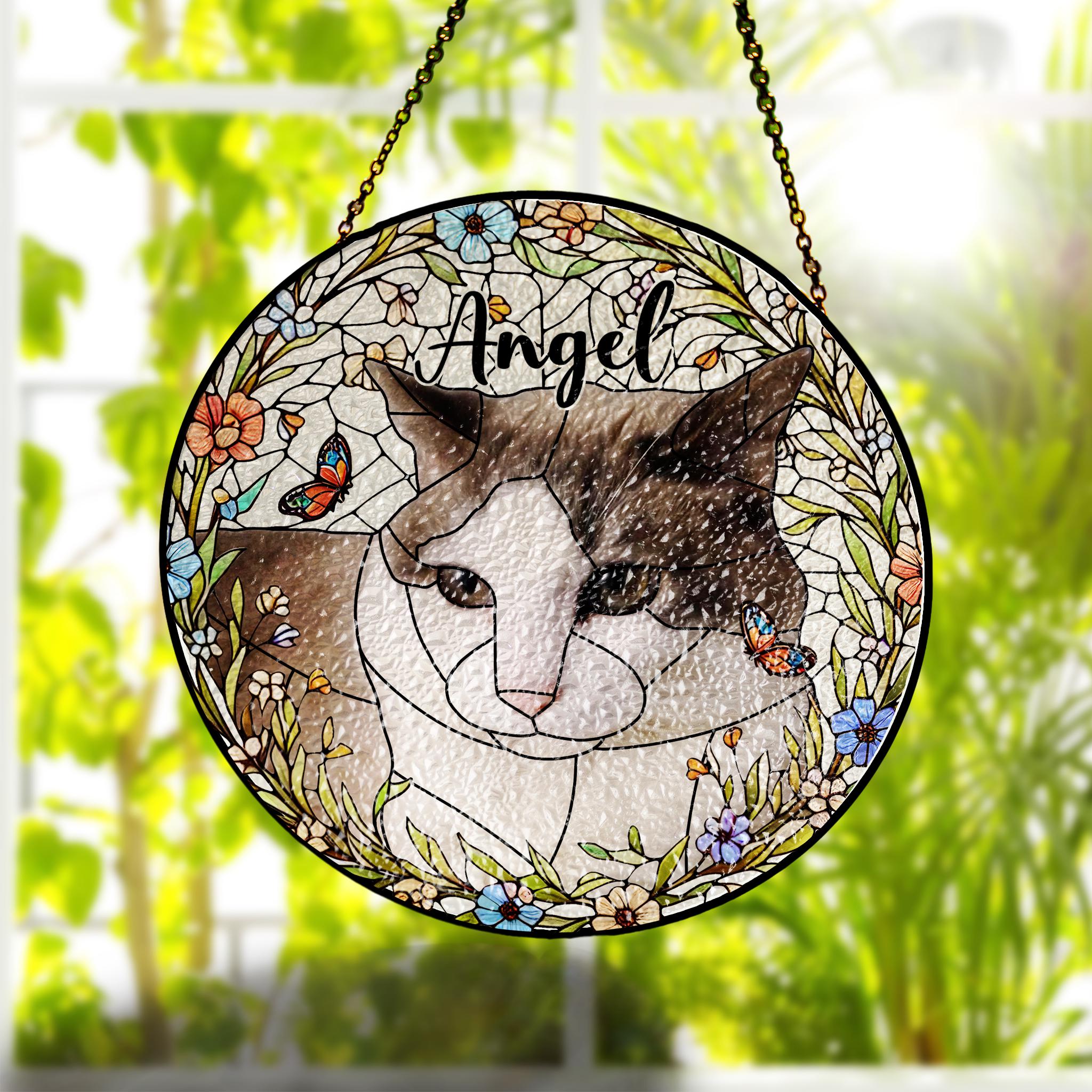 Personalized Cat Portrait Glass Suncatcher, Glass Pet Memorial, Custom Cat Portrait from Photo, Sympathy Gifts, glass cat mom gift