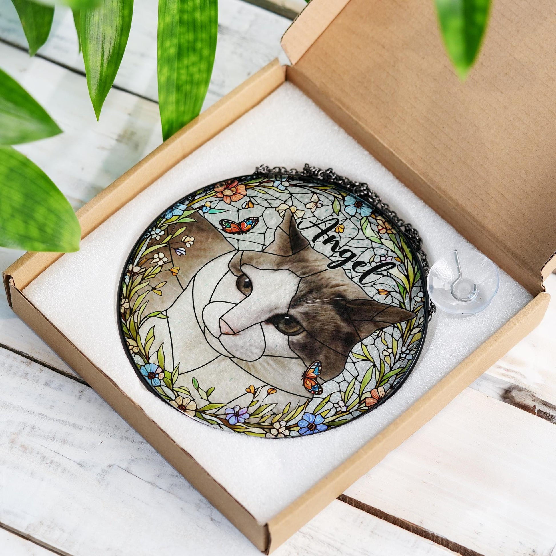 Personalized Cat Portrait Glass Suncatcher, Glass Pet Memorial, Custom Cat Portrait from Photo, Sympathy Gifts, glass cat mom gift