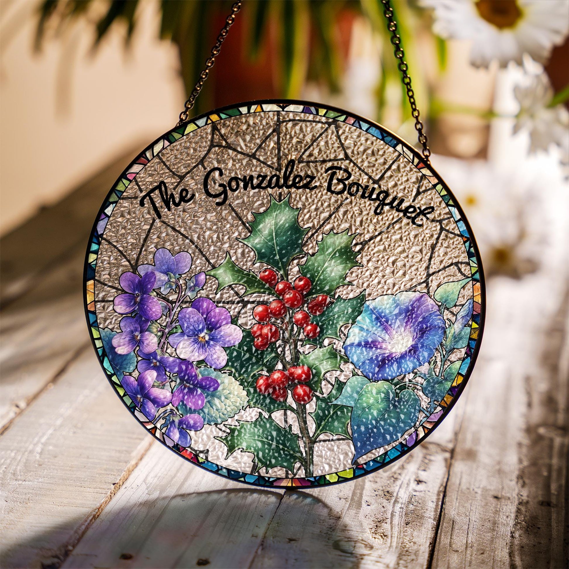 Personalized Birth Month Flower Family Bouquet glass suncatcher, Minimalist Art for Home Decor, Birthday Gift, Mother's day gift