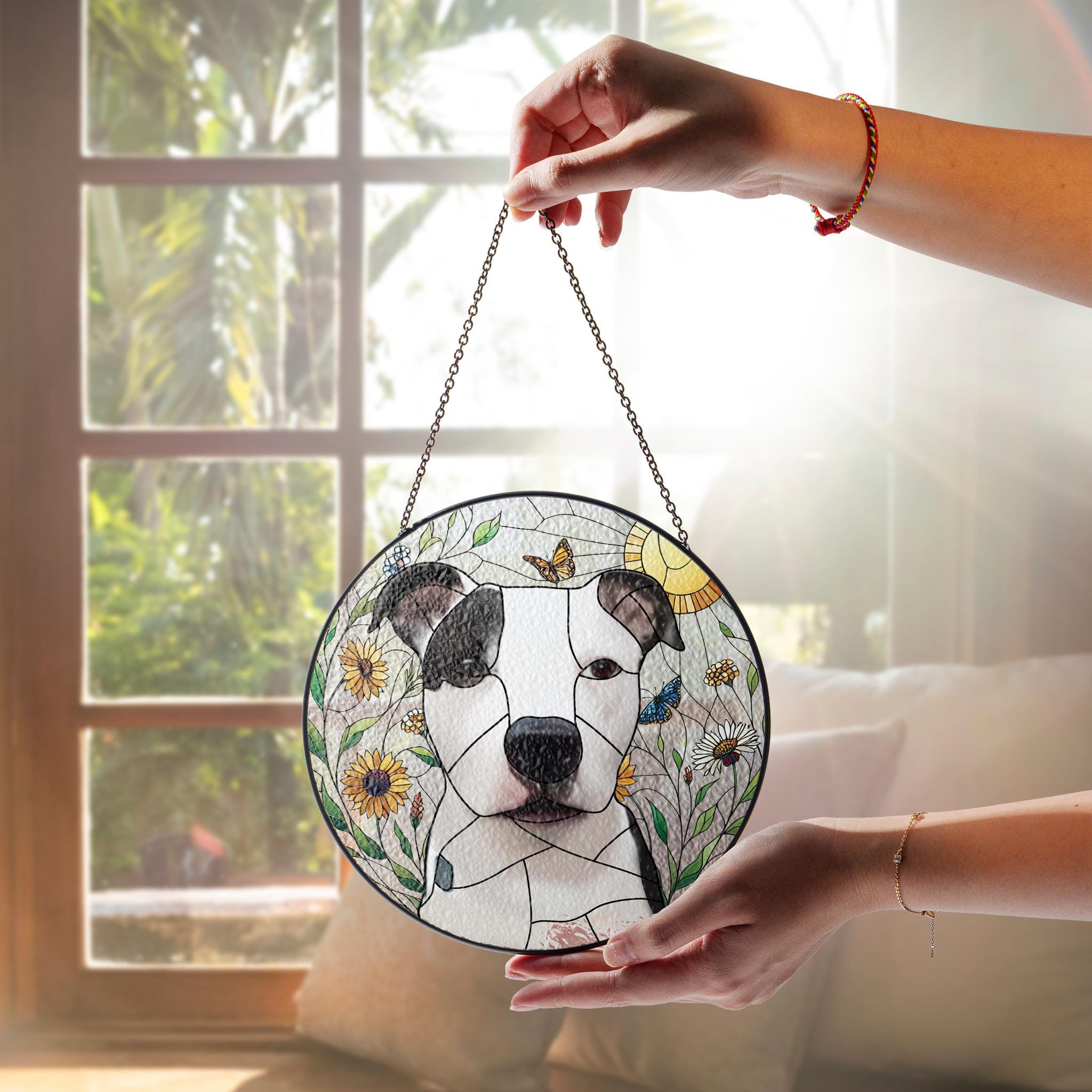 Personalized Dog Wildflowers Portrait Glass Suncatcher, Glass Pet Memorial, Custom Dog Portrait from Photo, Sympathy Gifts, dog mom gift