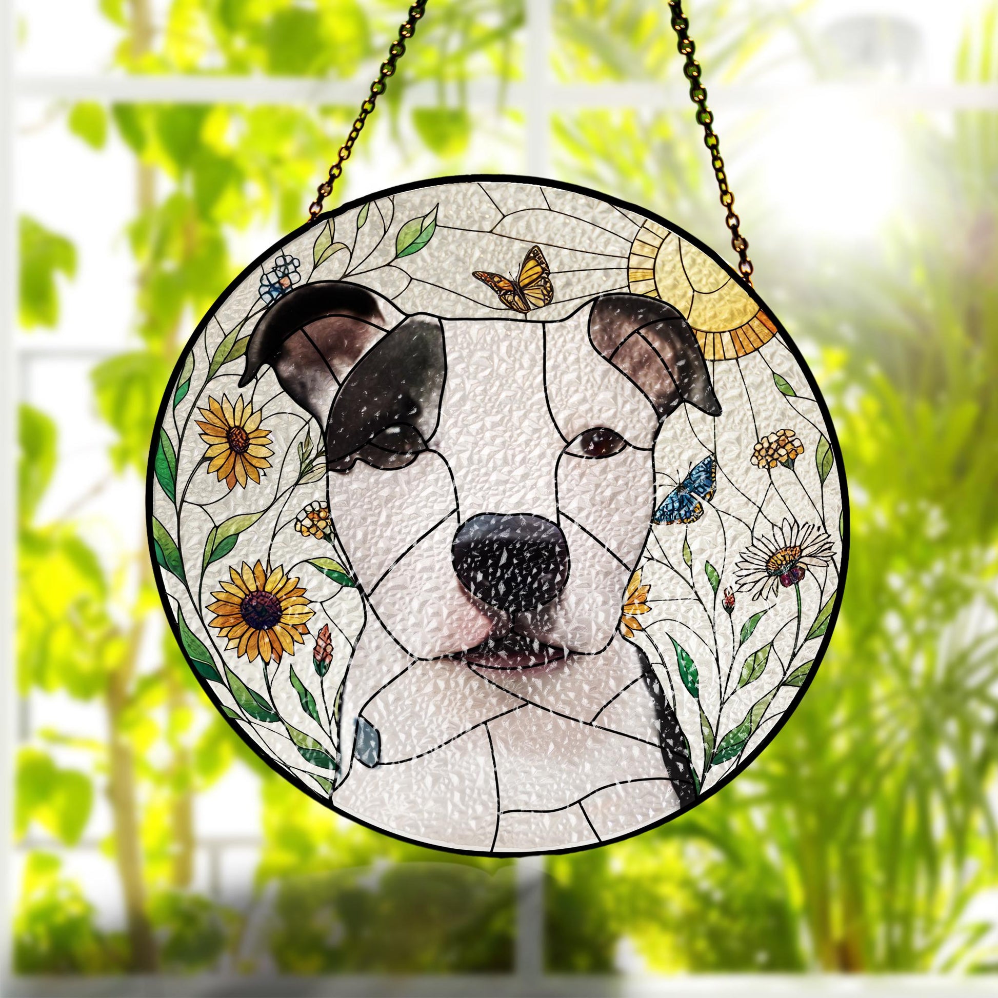 Personalized Dog Wildflowers Portrait Glass Suncatcher, Glass Pet Memorial, Custom Dog Portrait from Photo, Sympathy Gifts, dog mom gift