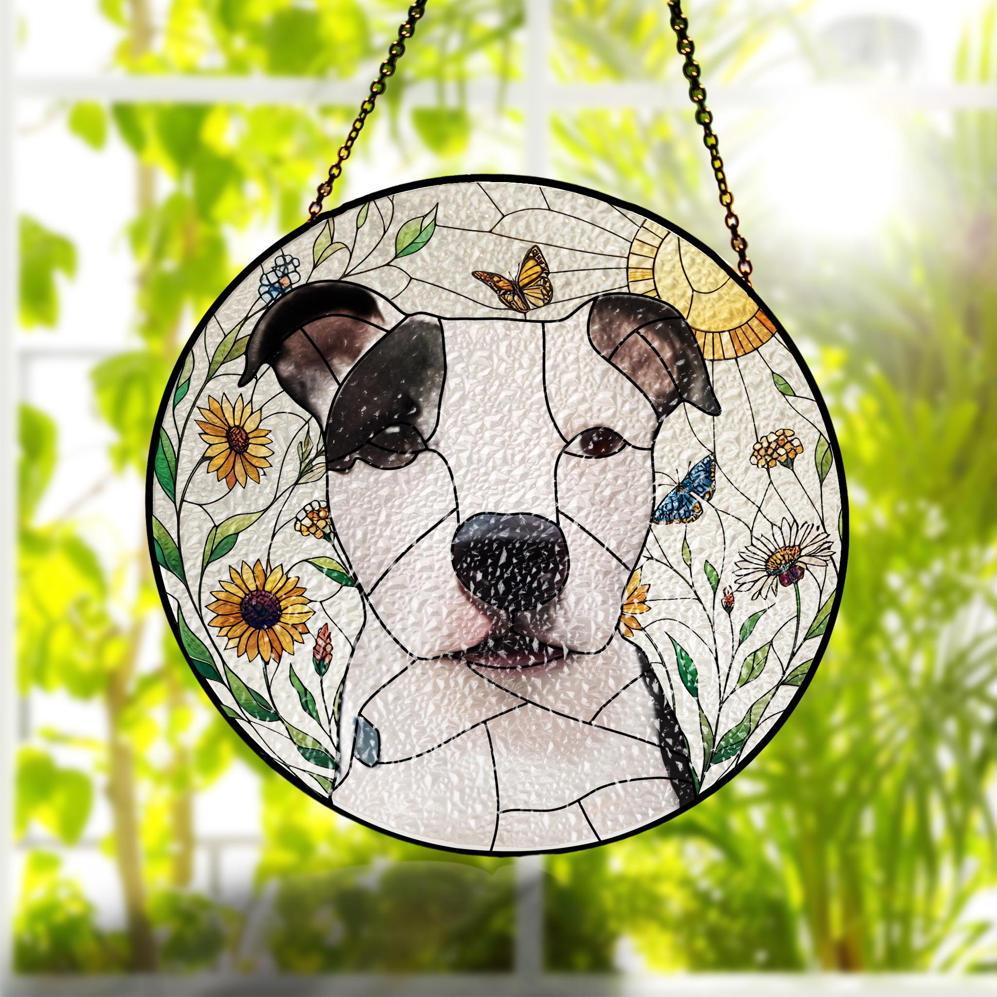 Personalized Dog Wildflowers Portrait Glass Suncatcher, Glass Pet Memorial, Custom Dog Portrait from Photo, Sympathy Gifts, dog mom gift