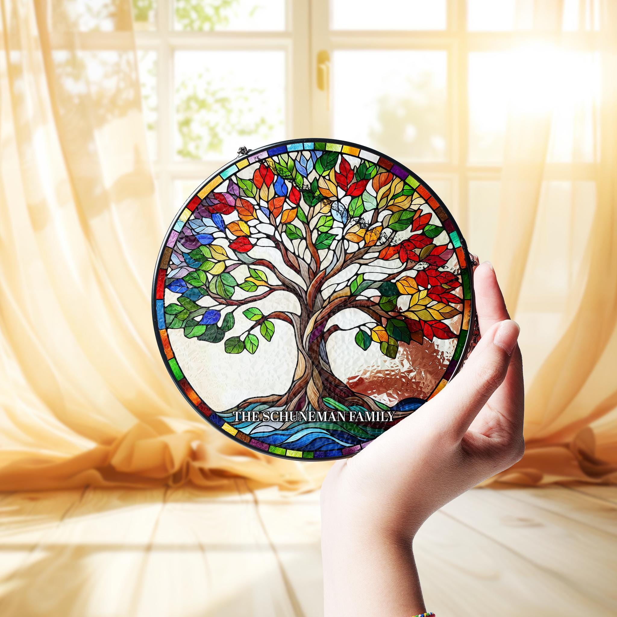 Personalized Tree of life GLASS Suncatcher Hanging - Family name suncatcher, Tree of life glass hanging art gift for mom, grandparents gift