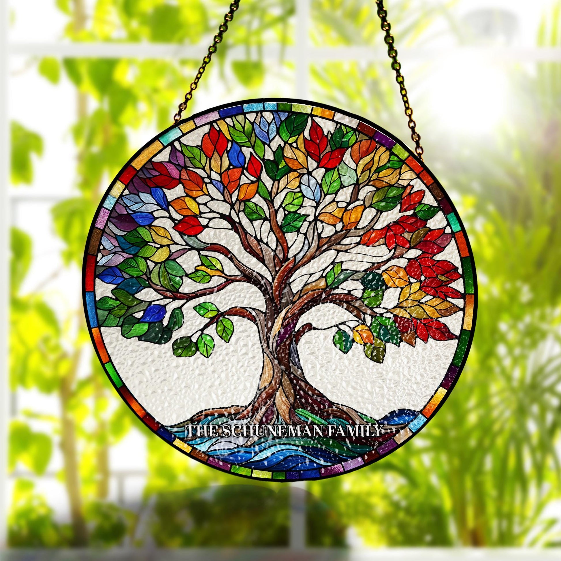 Personalized Tree of life GLASS Suncatcher Hanging - Family name suncatcher, Tree of life glass hanging art gift for mom, grandparents gift