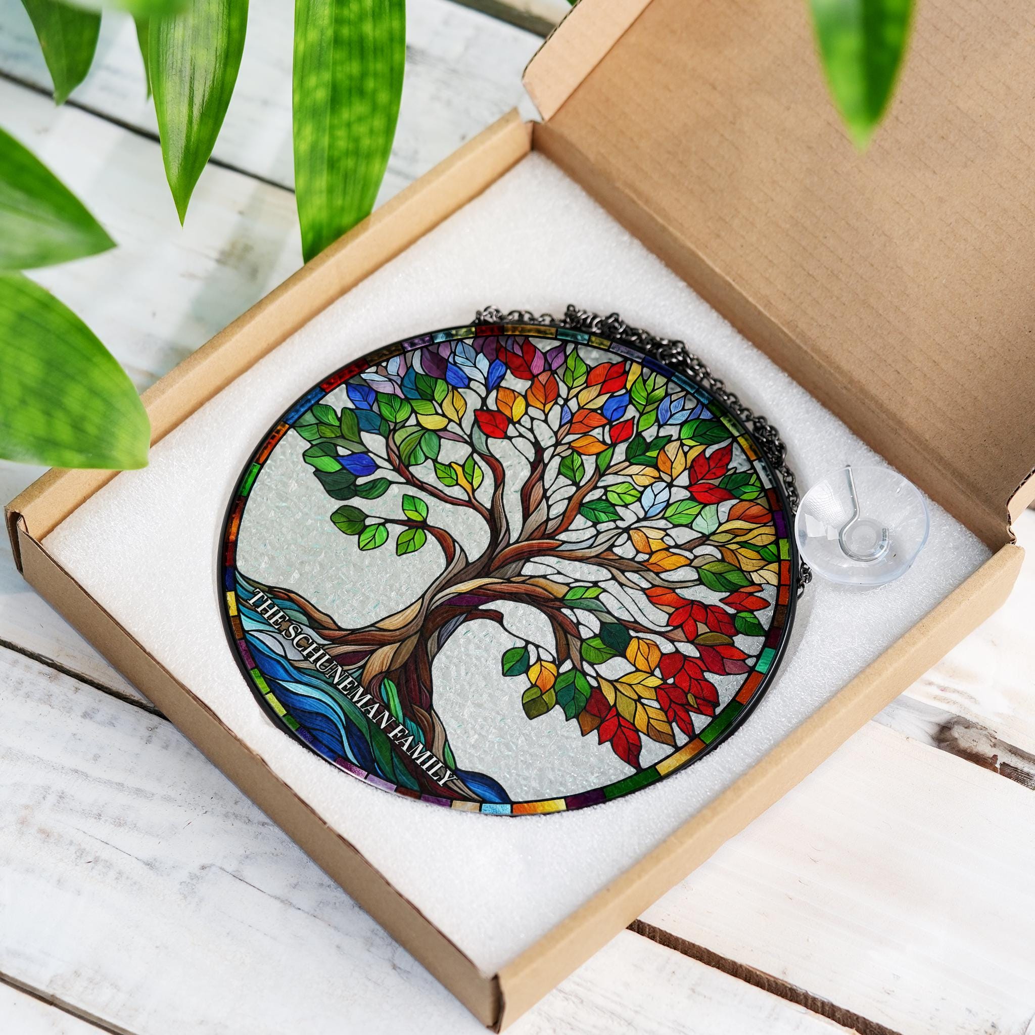 Personalized Tree of life GLASS Suncatcher Hanging - Family name suncatcher, Tree of life glass hanging art gift for mom, grandparents gift