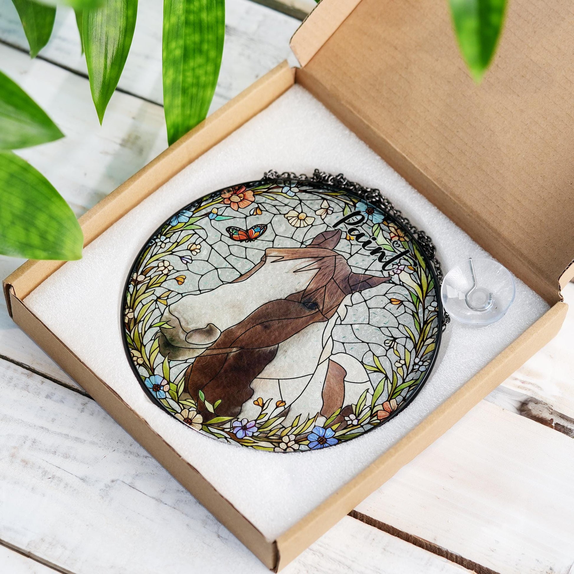 Personalized Phot Horse Wildflowers Portrait Glass Suncatcher, Glass Pet Memorial, Custom Pet Portrait from Photo, Sympathy Gifts