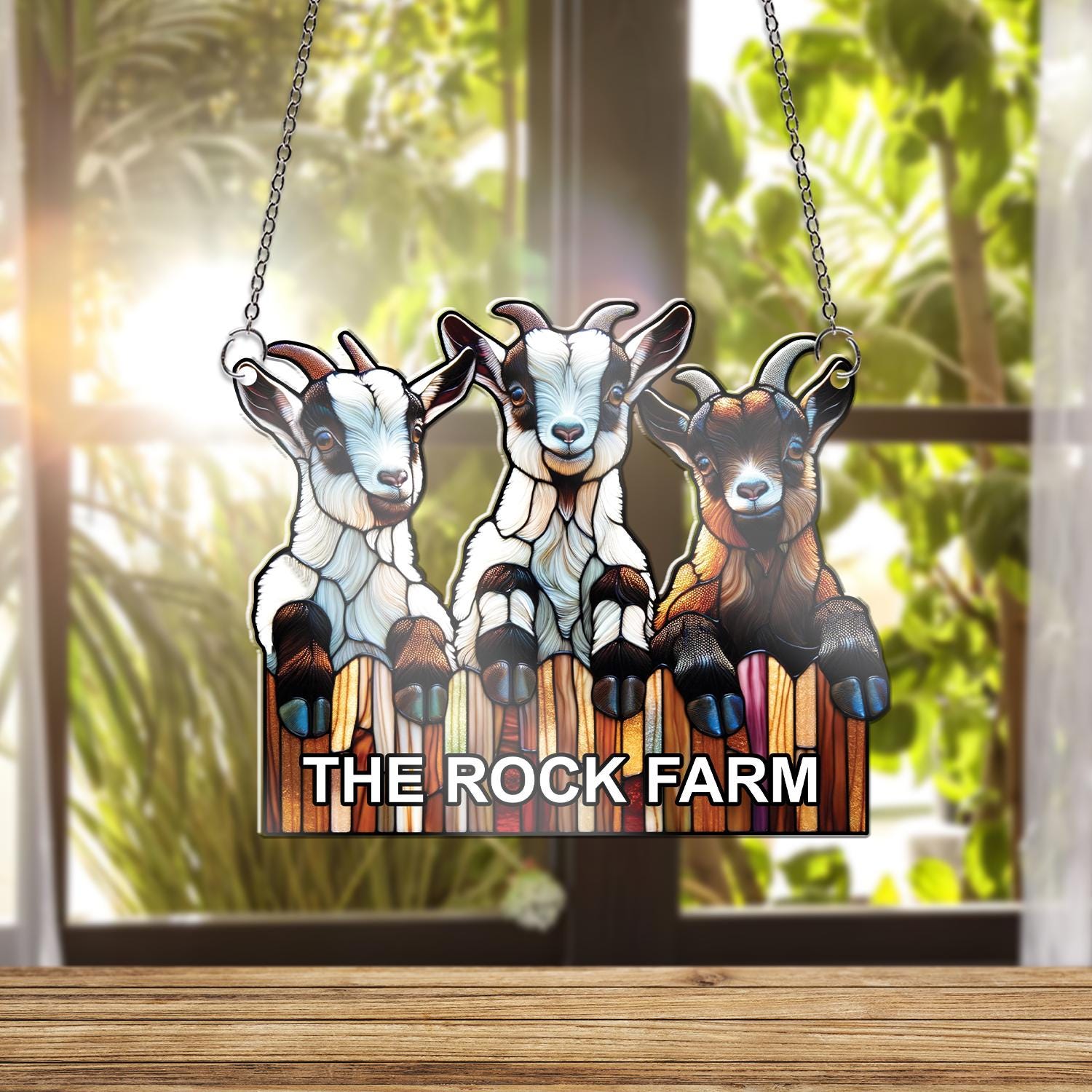Personalized Three goats peeking Acrylic Window hanging, custom farmhouse window decor, Perfect gift for country girl, Goat lover gift
