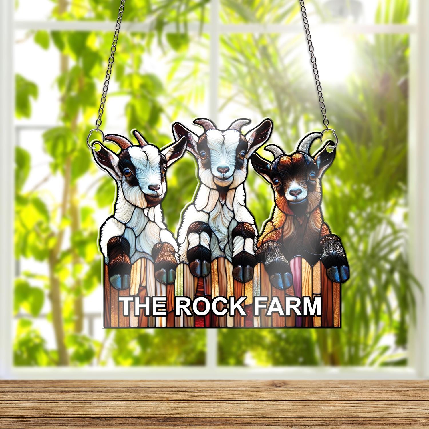 Personalized Three goats peeking Acrylic Window hanging, custom farmhouse window decor, Perfect gift for country girl, Goat lover gift
