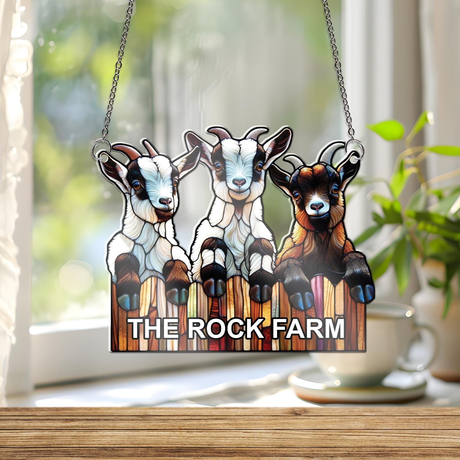Personalized Three goats peeking Acrylic Window hanging, custom farmhouse window decor, Perfect gift for country girl, Goat lover gift