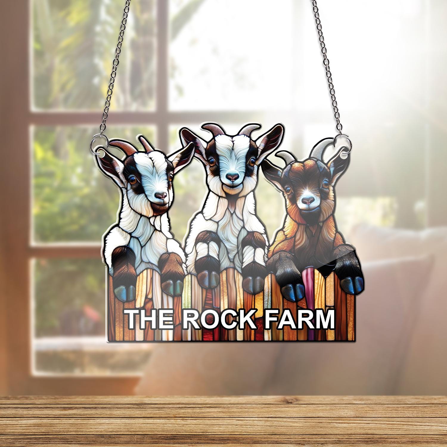 Personalized Three goats peeking Acrylic Window hanging, custom farmhouse window decor, Perfect gift for country girl, Goat lover gift