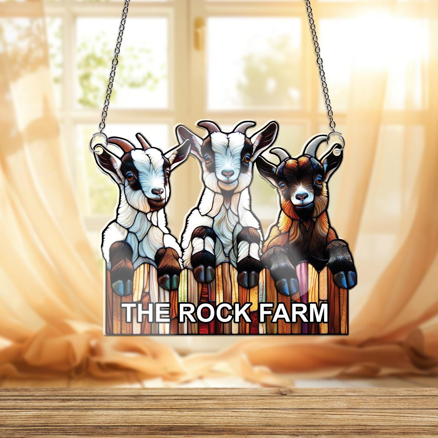 Personalized Three goats peeking Acrylic Window hanging, custom farmhouse window decor, Perfect gift for country girl, Goat lover gift