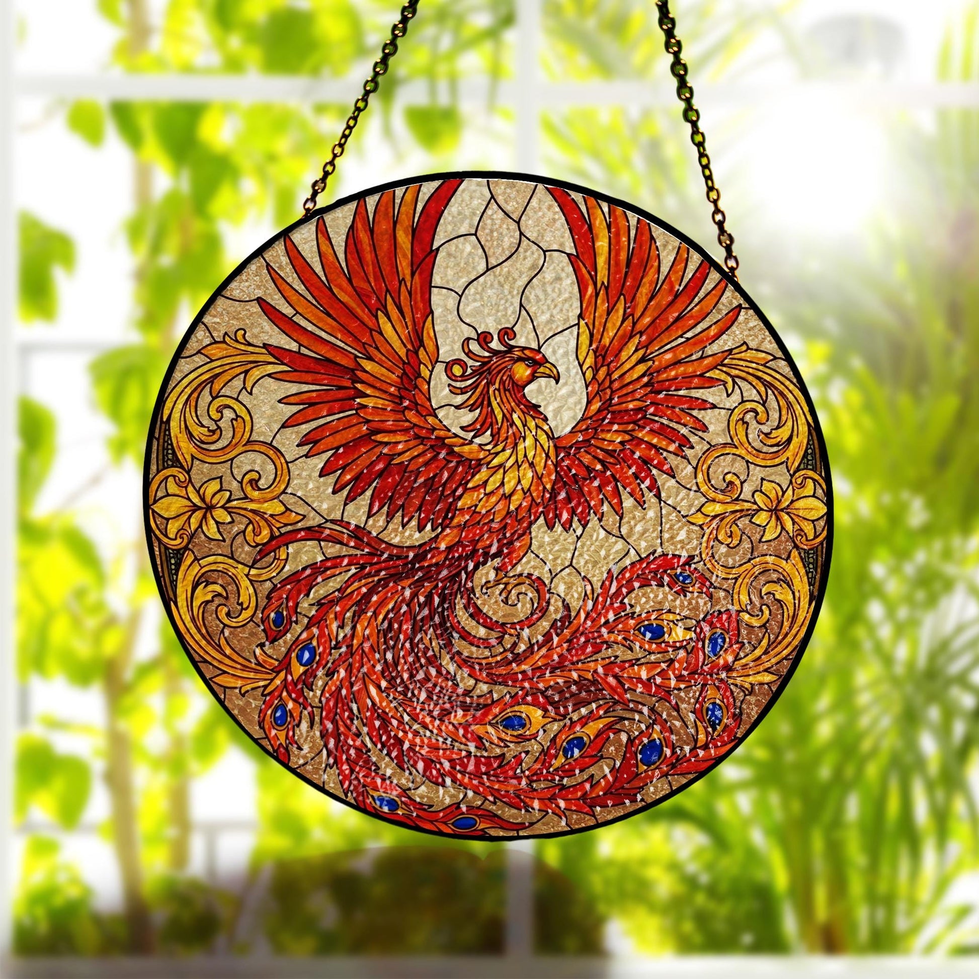 Mythical Phoenix GLASS Suncatcher, Phoenix Window Decor, Mythical Bird Decor, Phoenix Lover Gift, Phoenix Home Decor, Mother's Day Gift