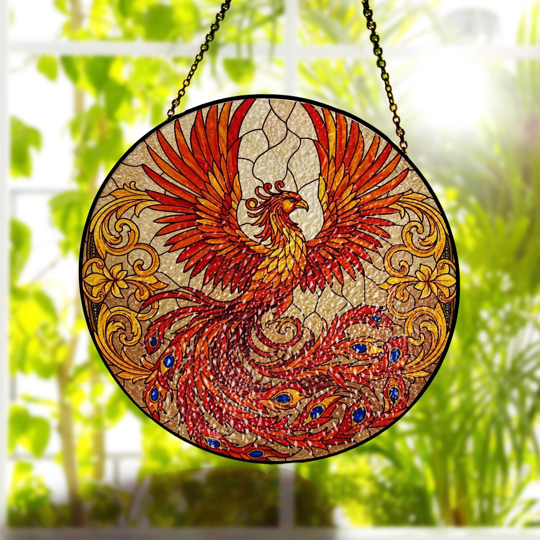 Mythical Phoenix GLASS Suncatcher, Phoenix Window Decor, Mythical Bird Decor, Phoenix Lover Gift, Phoenix Home Decor, Mother's Day Gift