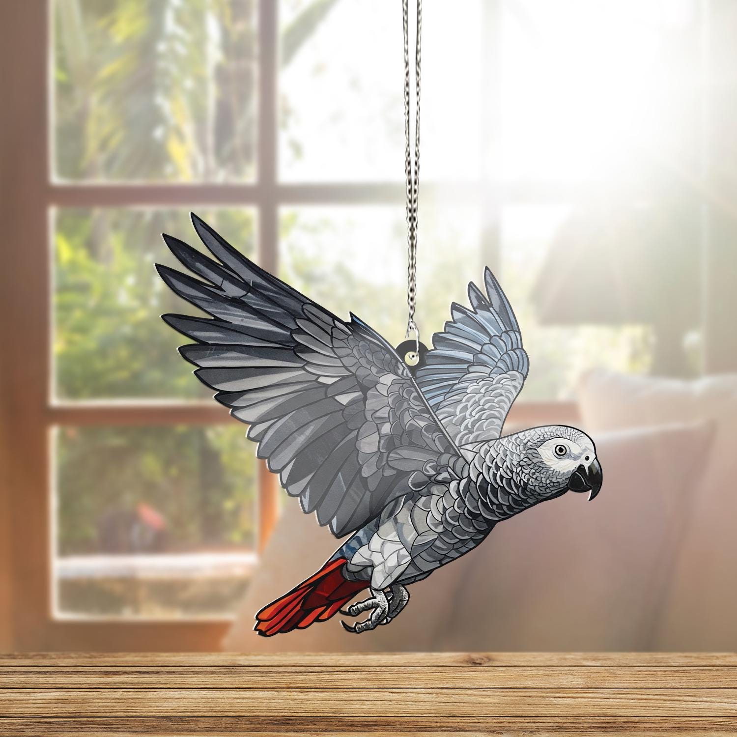 Charming Flying African Grey Parrot ACRYLIC Window Hanging, Grey Parrot Lover Decor, Grey Parrot Gift, Bird Widnow Hanging, Bird Lover Gift