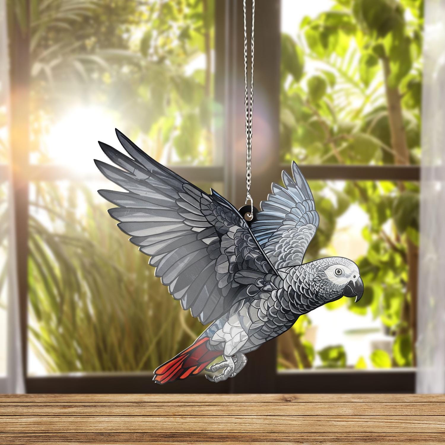 Charming Flying African Grey Parrot ACRYLIC Window Hanging, Grey Parrot Lover Decor, Grey Parrot Gift, Bird Widnow Hanging, Bird Lover Gift