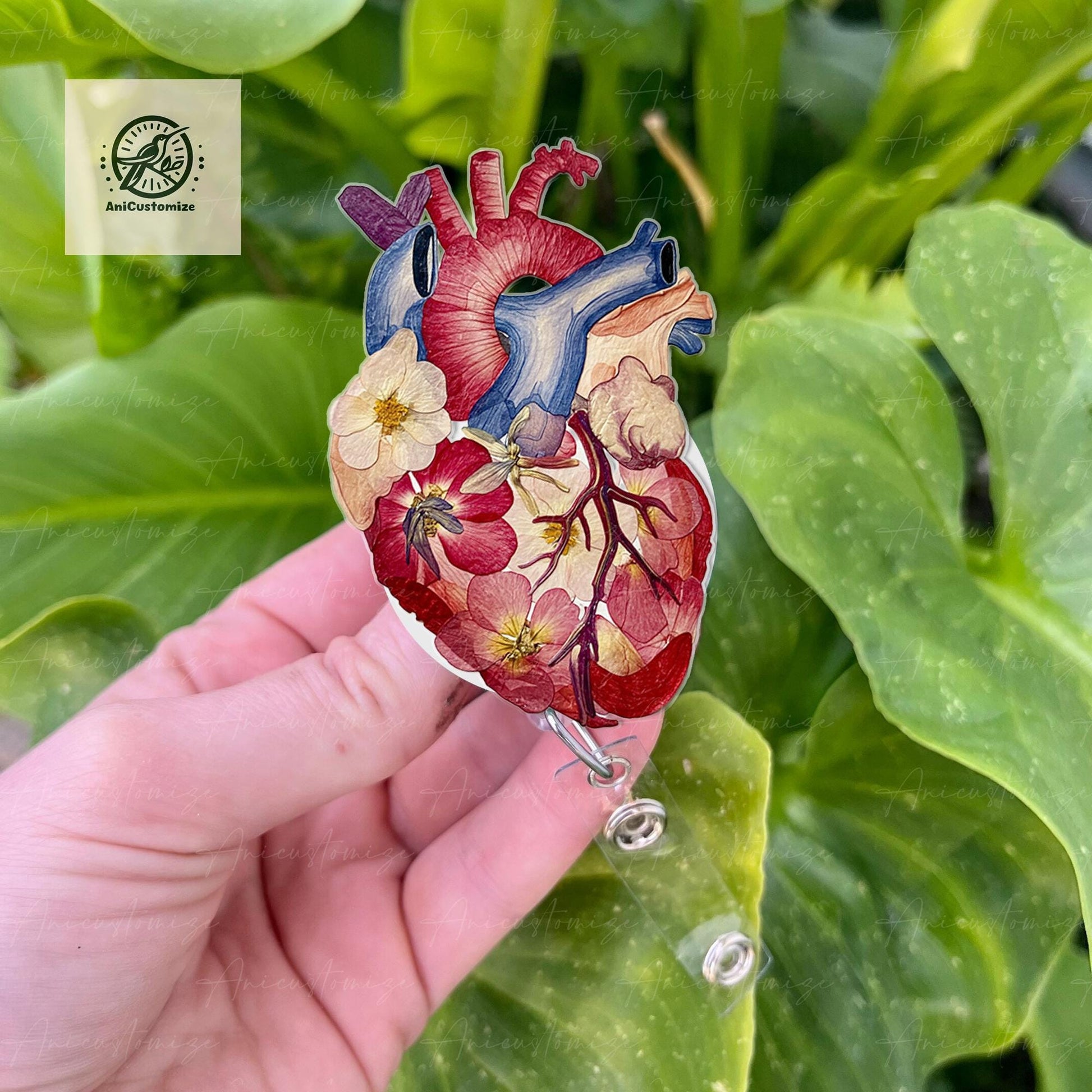 Floral Anatomical Heart Acrylic Badge Reel, Heart Doctor Gift, Heart Surgeon Gift, Cardiologist Gift Idea, Medical Gift, Cardiac Nurse Gift