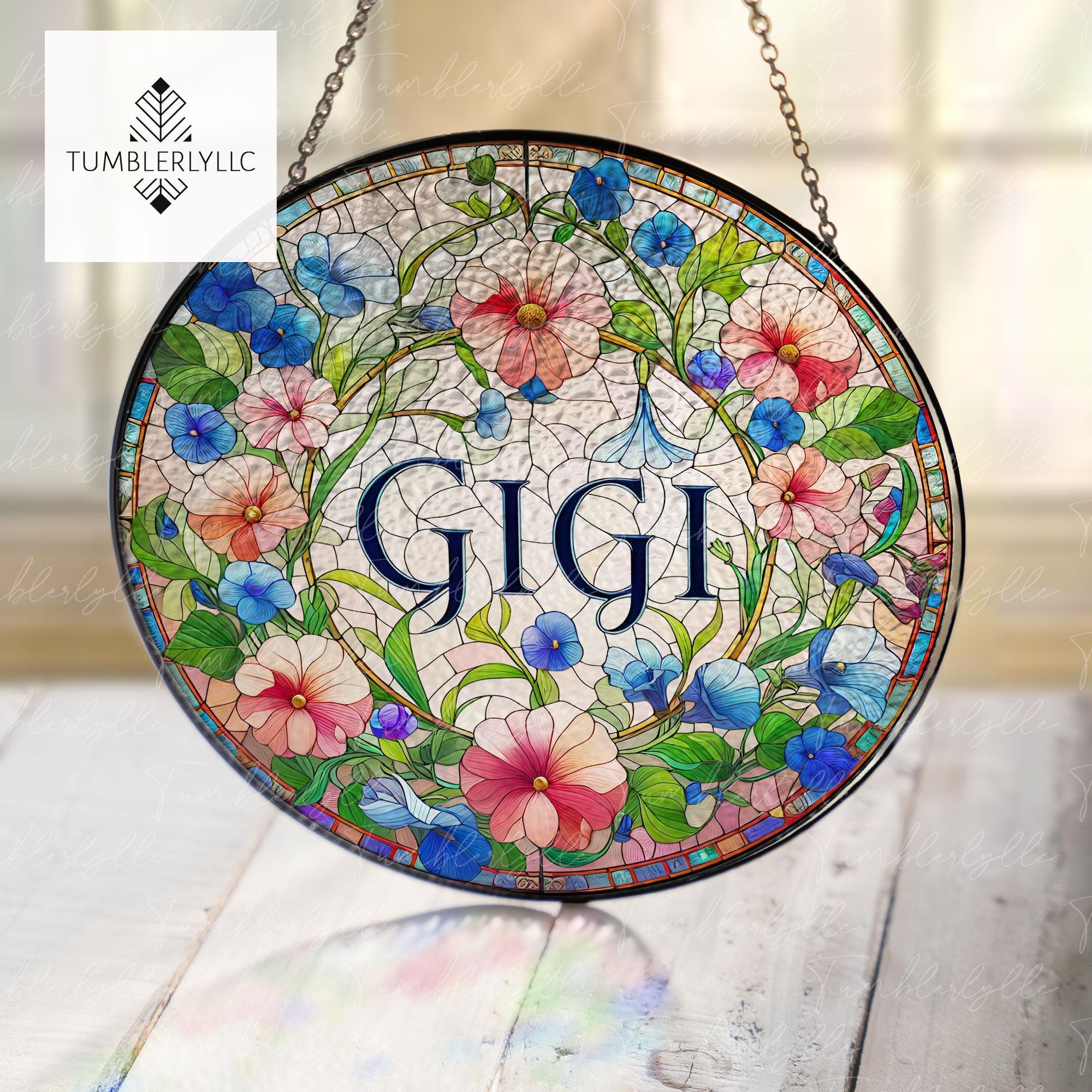 Floral Gigi Glass Suncatcher, Elegant Decor for Home, Perfect Mother's Day Gift for Grandma or Mom, Mother's Day Gift for Gigi or Loved Ones