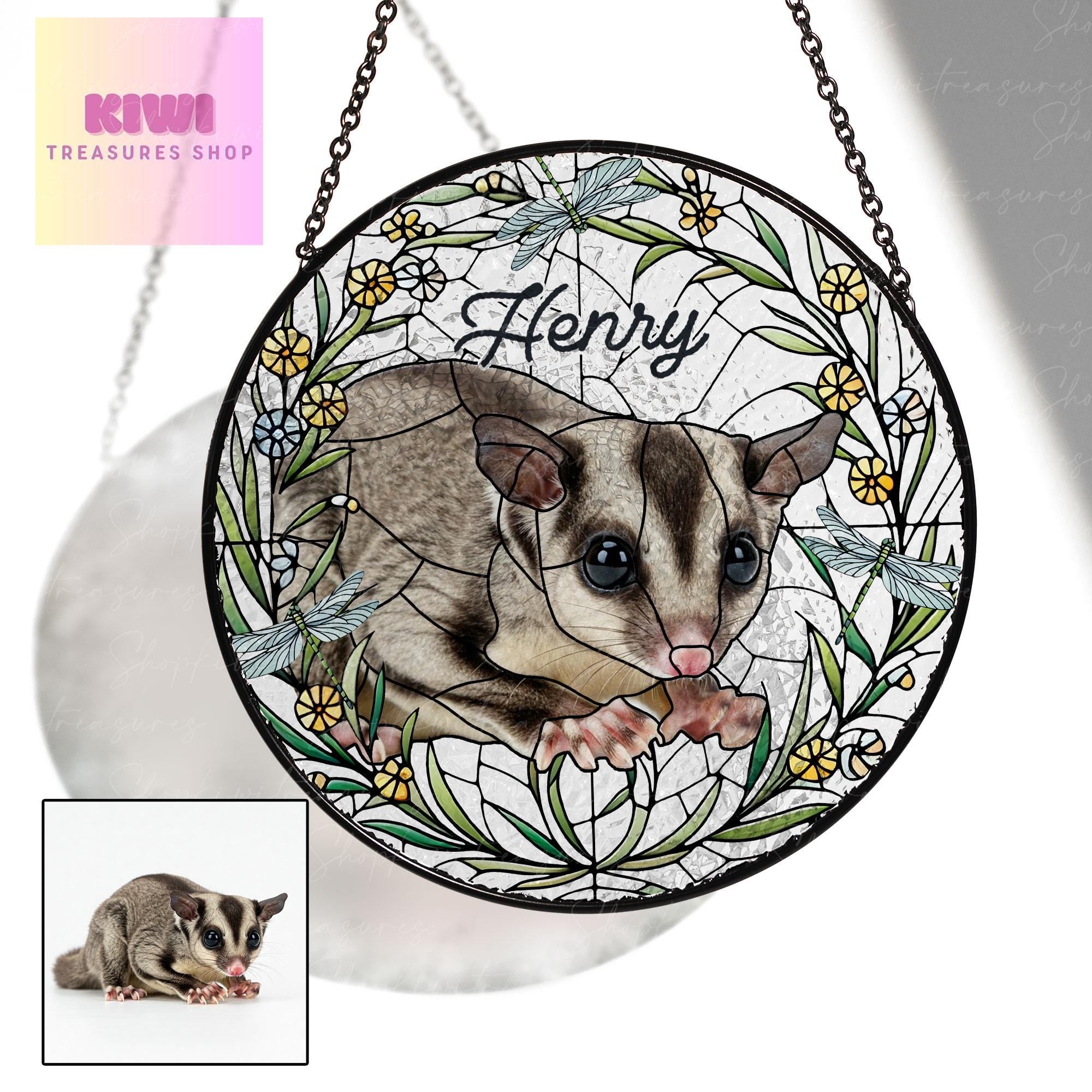 Custom Sugar glider Photo Glass Suncatcher, Glass Sugar glider Possum Memorial, Custom Pet Sugar glider Suncatcher, Sugar glider Lovers
