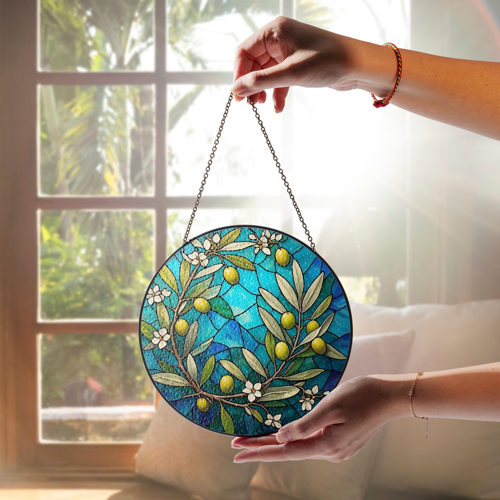 Olive Branch GLASS Suncatcher, Olive Lover Decor, Natural Home Decor, Suncatcher Gift, Garden Decor, Yard Decor, Gift For Mom, Housewarming