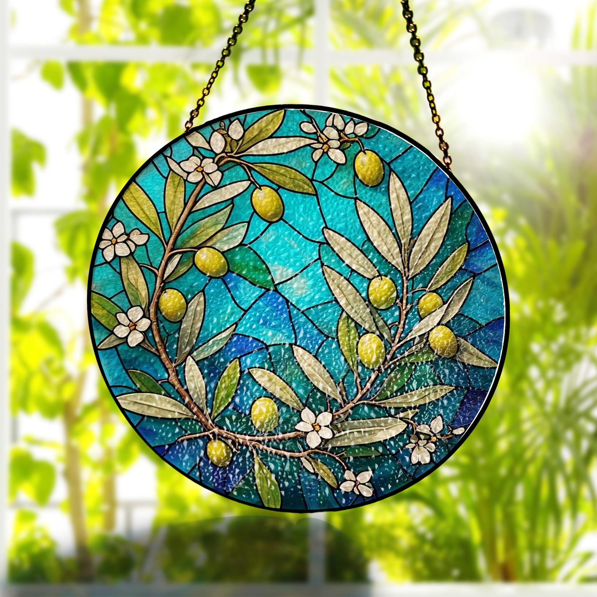 Olive Branch GLASS Suncatcher, Olive Lover Decor, Natural Home Decor, Suncatcher Gift, Garden Decor, Yard Decor, Gift For Mom, Housewarming