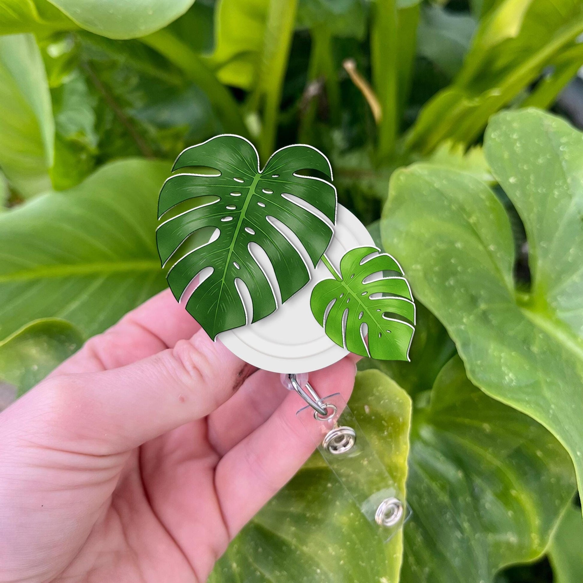 Monstera Plant Badge Reel, RN ID Holder, Retractable Acrylic Badge Reel, Nurse Gift, Teacher Gift, Doctor Gift Idea, Funny Gift, Plant Life