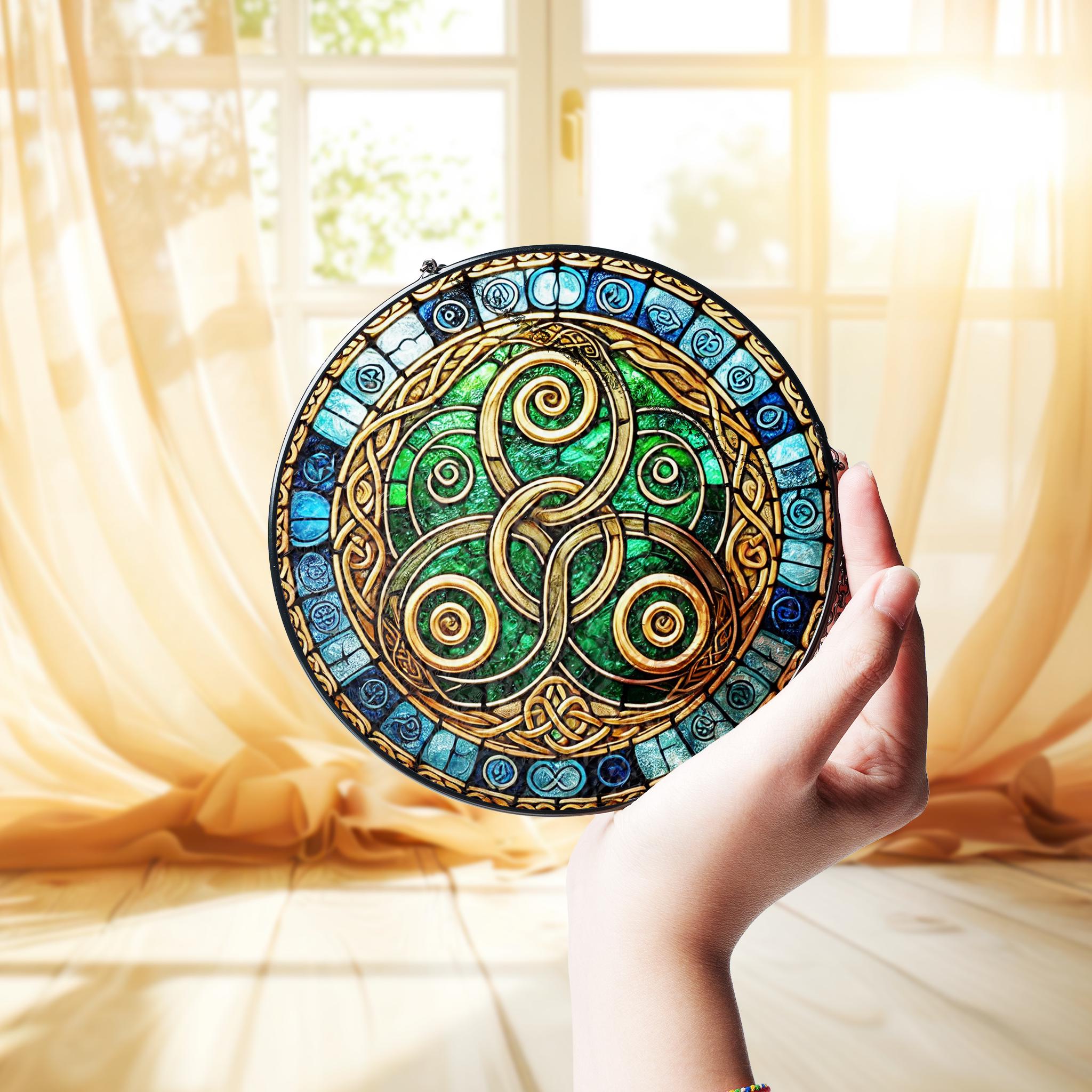 Celtic Triskelion GLASS Suncatcher, Ancient Celtic Symbol Decor, Celtic Knot Wall Art, Suncatcher Gift, Irish Suncatcher, Housewarming
