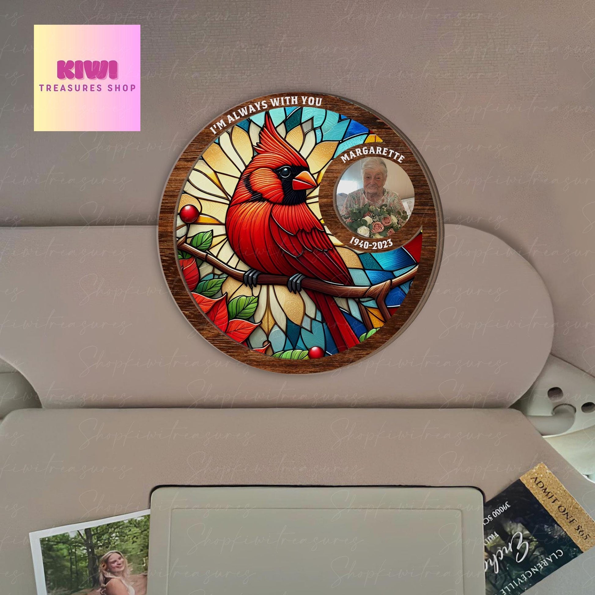 Personalized memorial Photo Car visor clip hanging, I'm always with you, cardinal visor clip, remembrance gift, Memorial Keepsake Gift