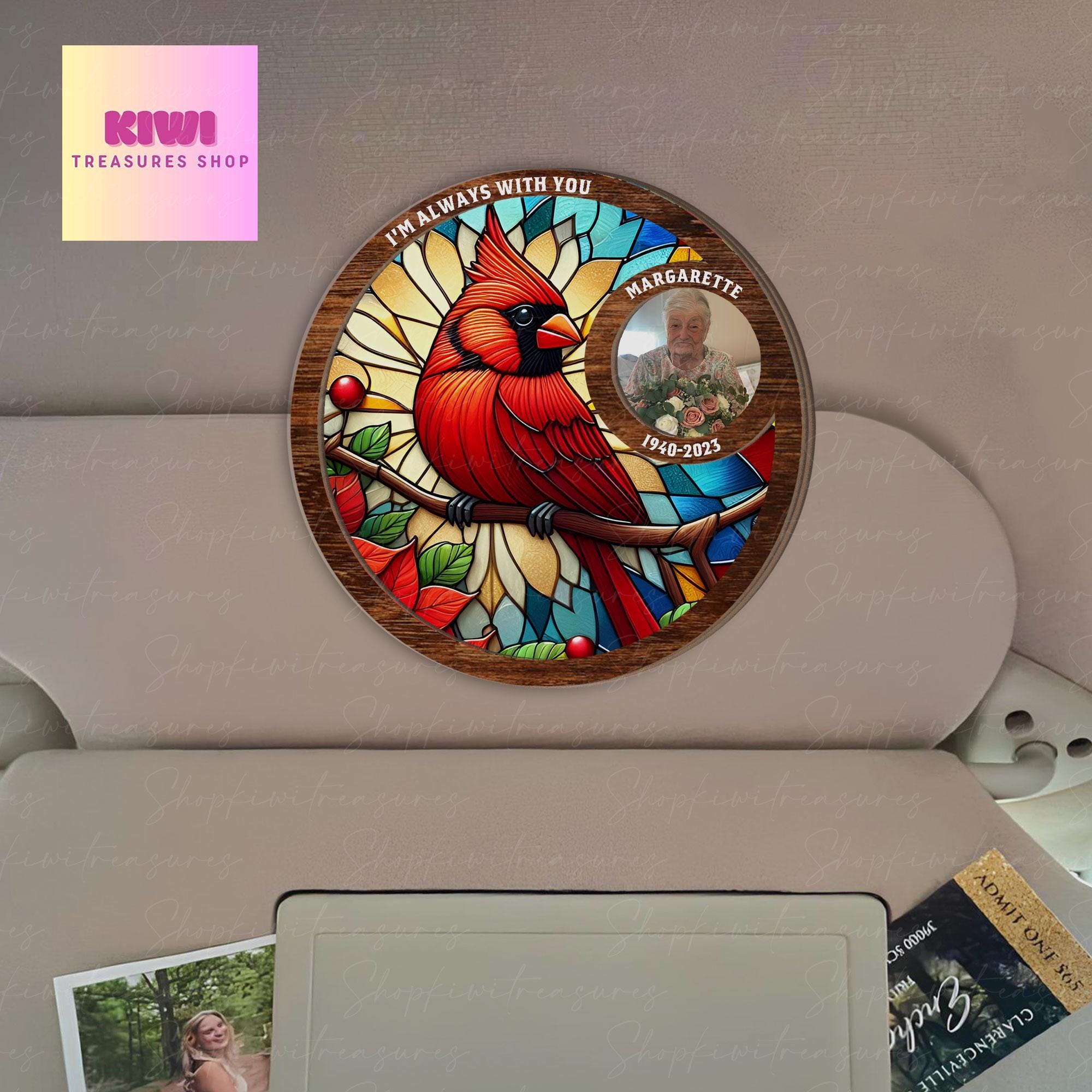 Personalized memorial Photo Car visor clip hanging, I'm always with you, cardinal visor clip, remembrance gift, Memorial Keepsake Gift