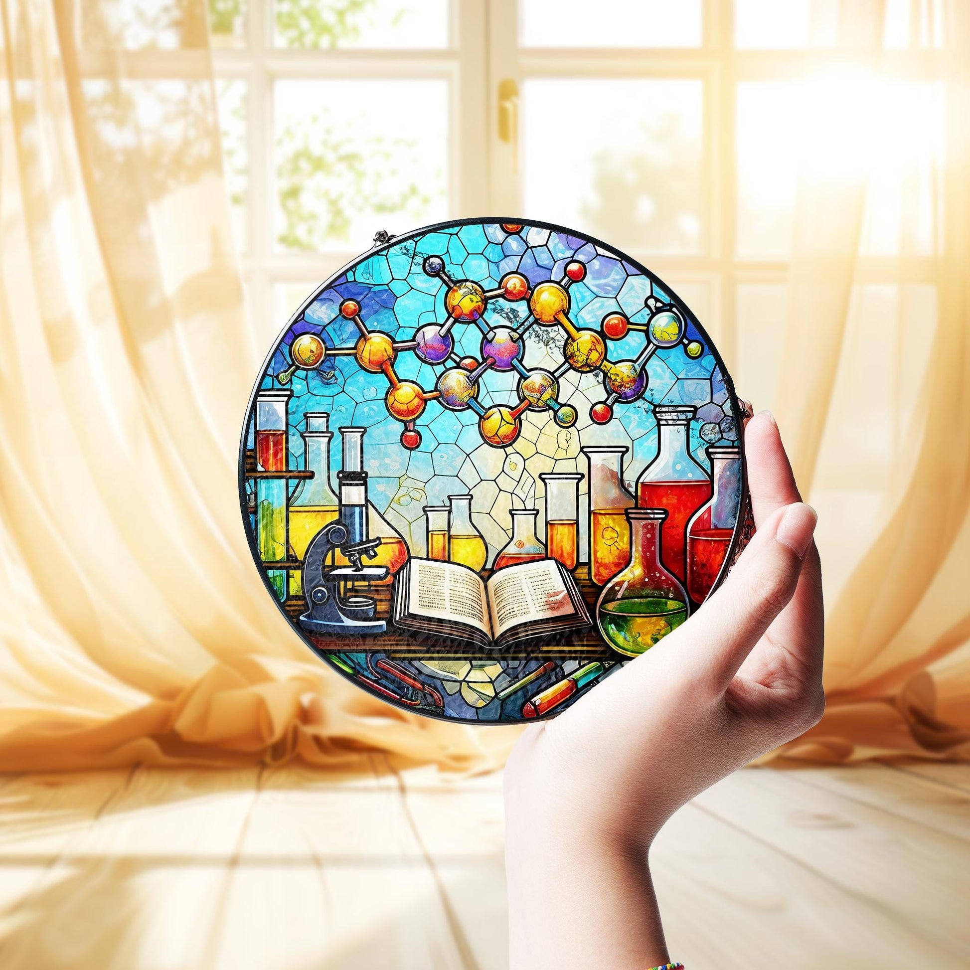 Science Teacher Glass Decor, Science Teacher Suncatcher, Classroom Decor, Gift for Lab Science Teacher, Teacher Gift Decor, Lab Decor