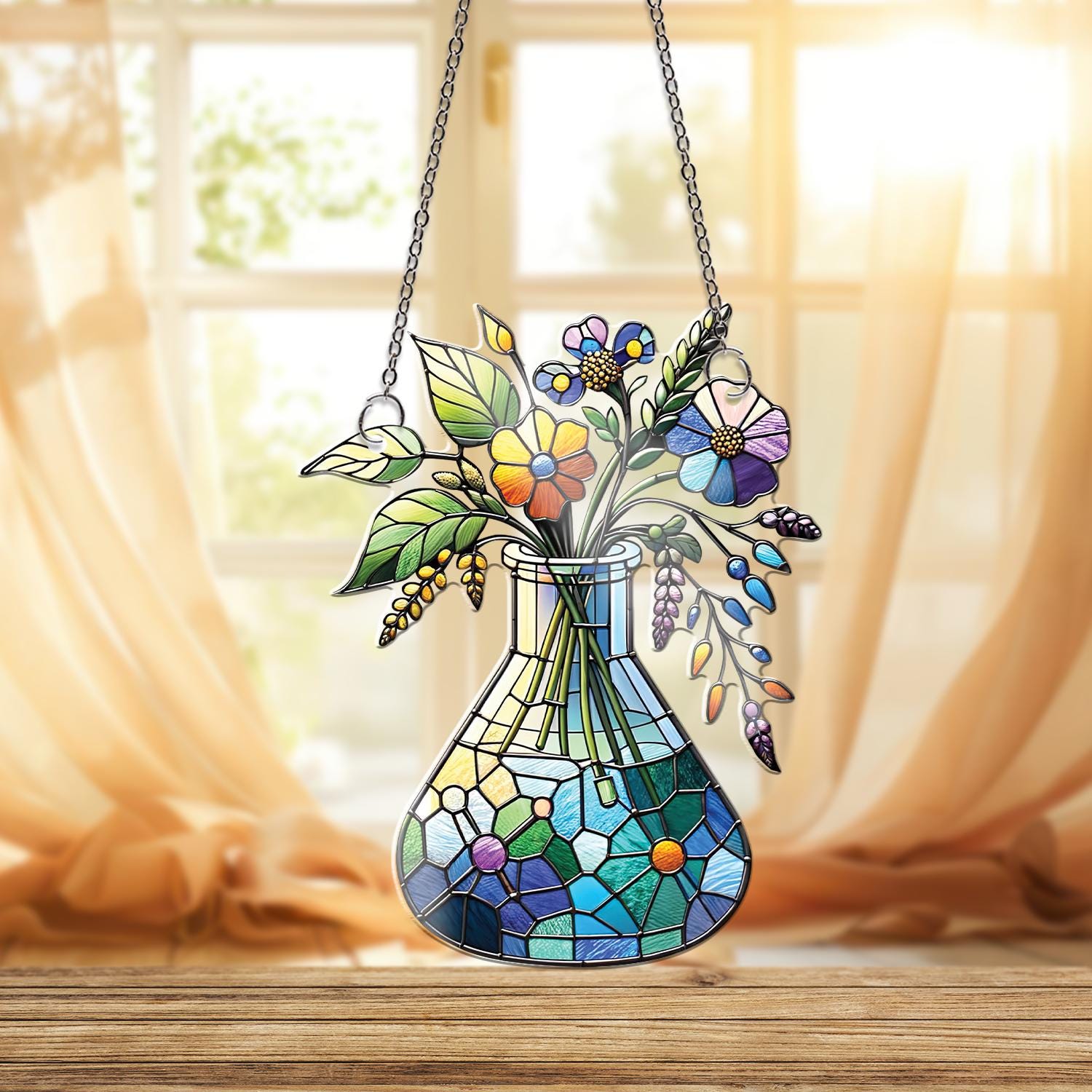 Flower Flask Acrylic Window Hanging, Colorful Lab Decor for Scientist Mom Gift, Perfect for Lab Week 2025 Appreciation, not suncatcher